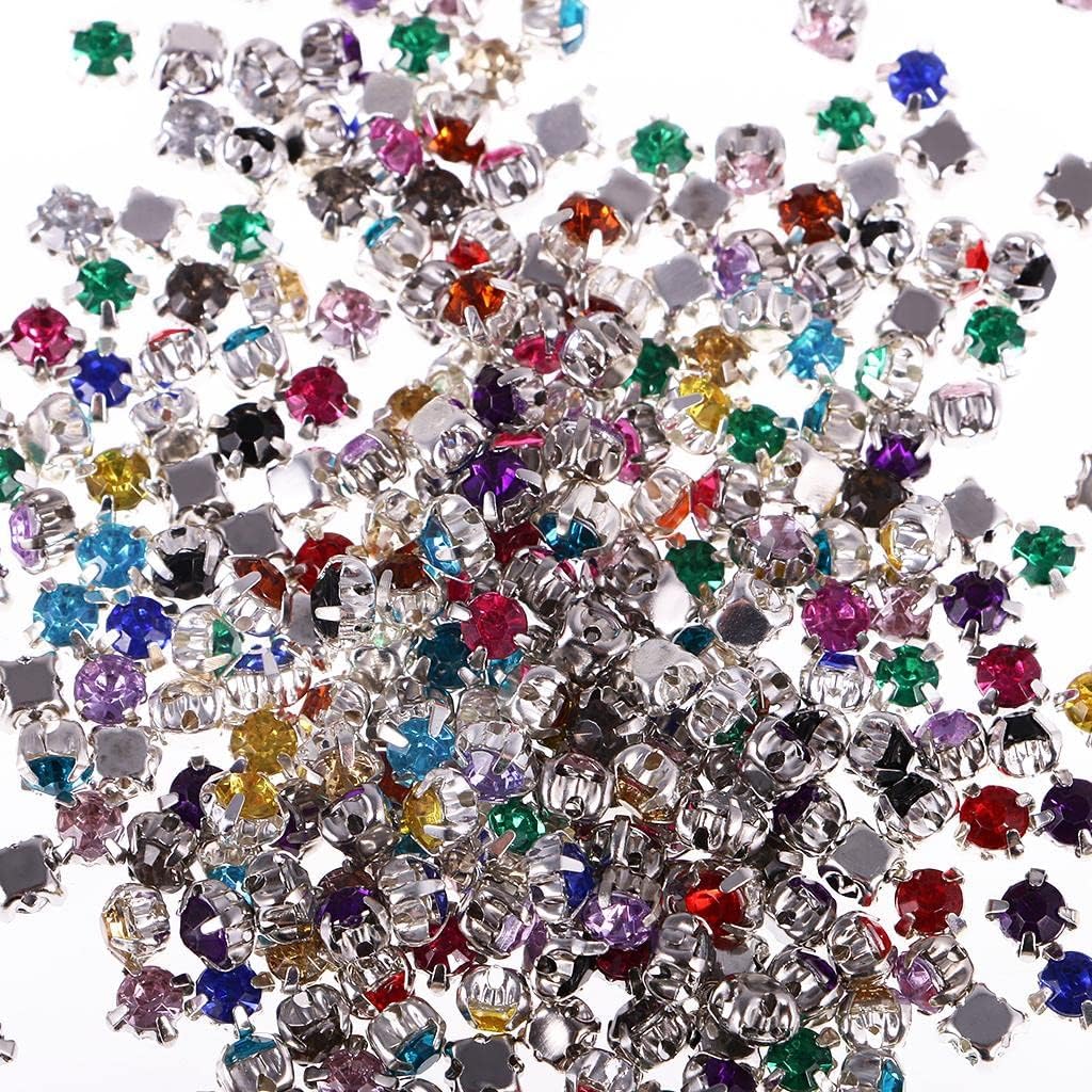 300X Sew on Diamante Rhinestone Crystal Mixed Color for Clothes/Shoes/Bag, DIY Embellishment and Craft Work, Acrylic Material with Sewing Holes, Perfect for - Multicolor, 4mm