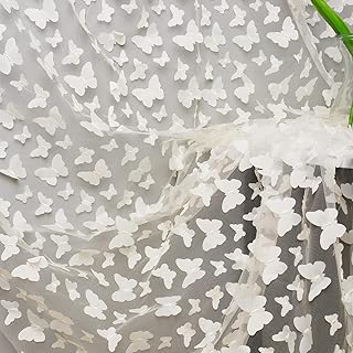 1 Yard Off White Embroidery Butterfly Lace Fabric, 3D Butterfly Lace Fabric Mesh Tulle lace for DIY Wedding Dress Costume Accessories Veil Home Decor - Buy now