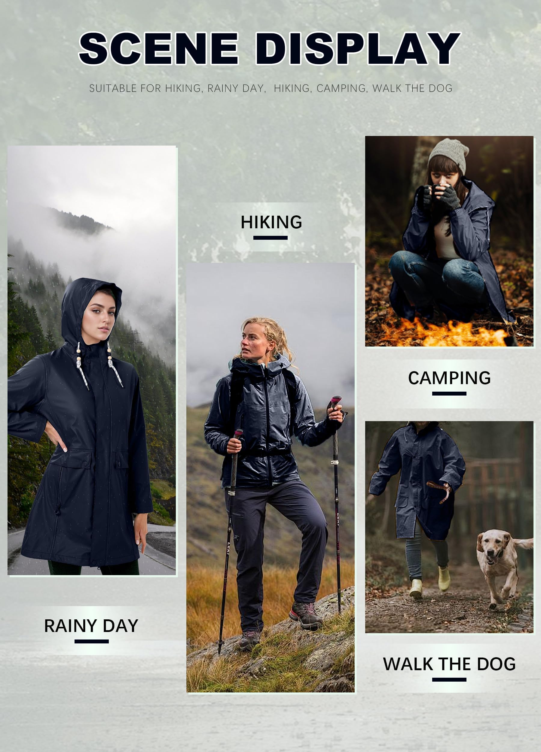 ATLASLAVA Regenjacke Damen Lang Wasserdicht Regenmantel mit Kapuze PU Trenchcoat für Outdoor Wandern Camping S-XXL