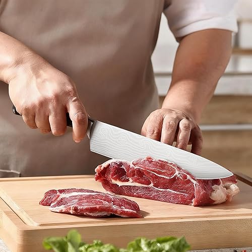 Miniatura 6 de Cuchillo de chef de 8 pulgadas, cuchillo de cocina profesional ultra afilado, hecho de acero inoxidable de alto carbono (3Cr13) con mango ergonómico