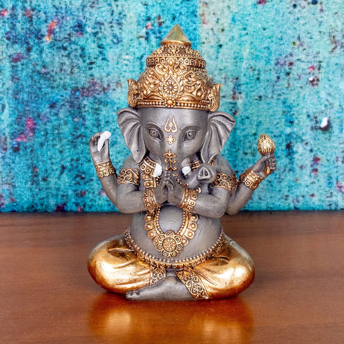 ROCKING GIFTS Figurine Ganesha Résine 14 Cm - Statue Décorative Porte-Bonheur Peinte à La Main