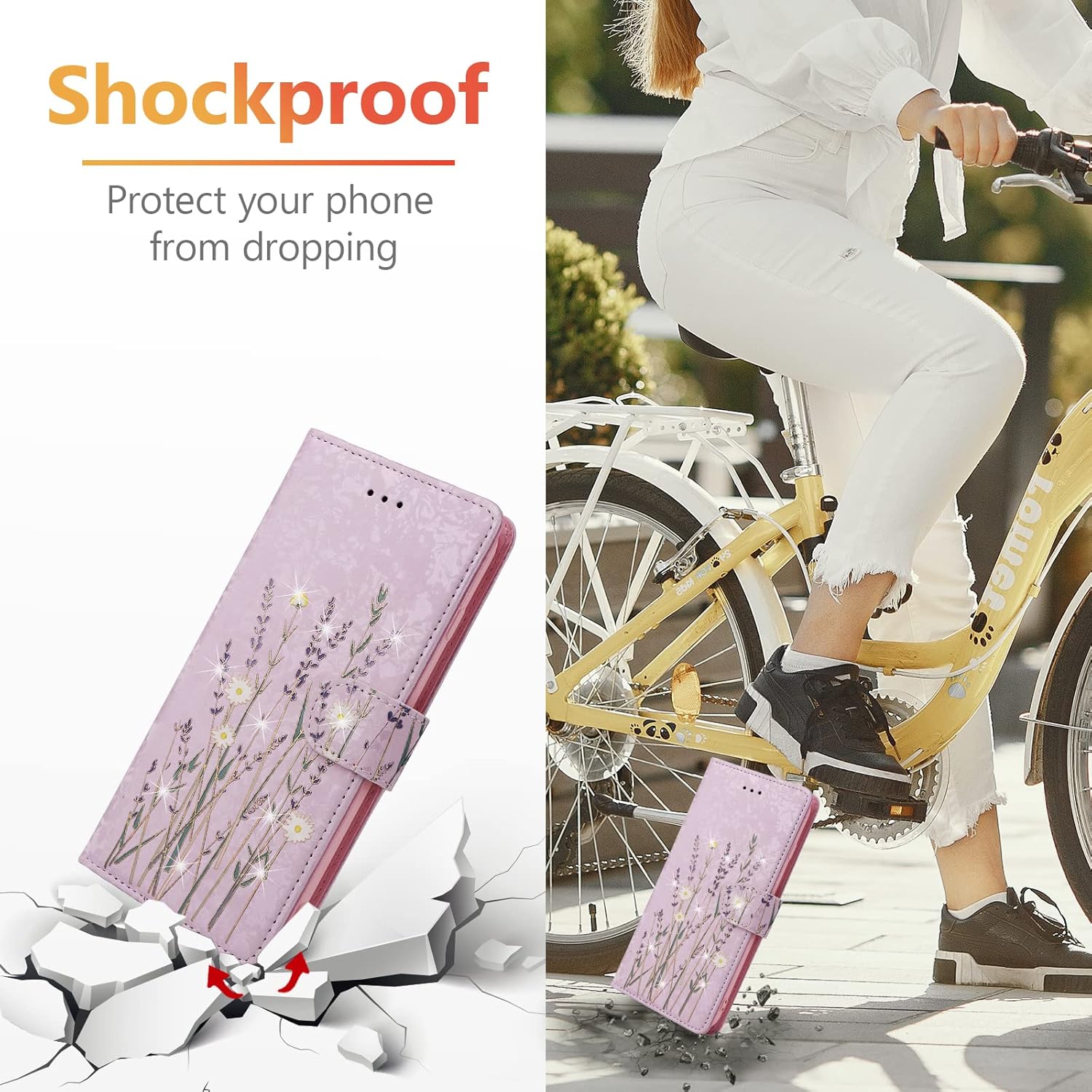 UEEBAI Wallet Case for iPhone 17, PU Leather Phone Cover Kickstand RFID Blocking Flip Case Card Slots Wrist Strap Relief Engraved Pattern Magnetic Closure Flower Folio Wallet, Lavender - Image 8