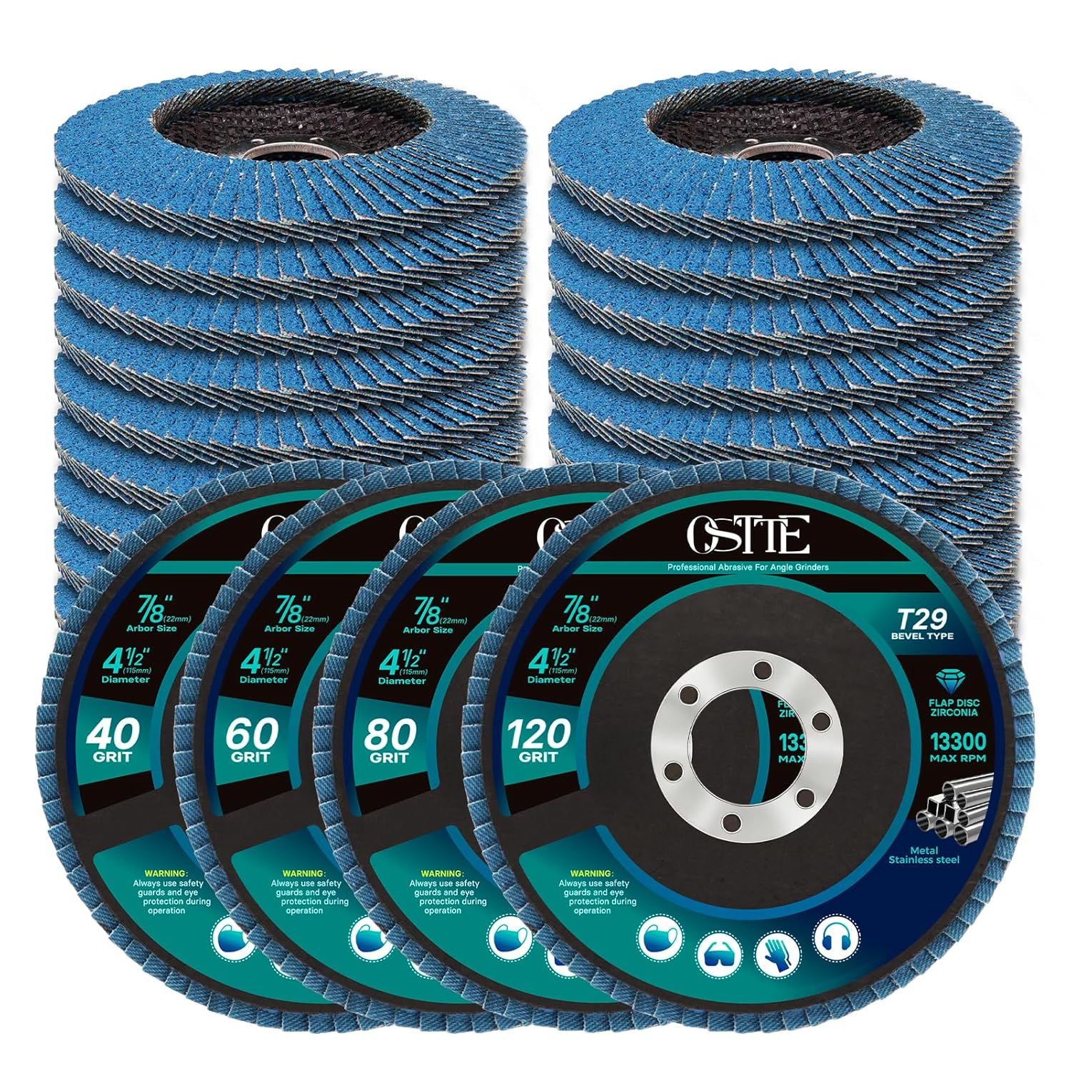 Flap Discs 4-1/2 Inch for Angle Grinder, Zirconia Abrasive Assorted Grit Pack (40/60/80/100/120) for Metal & Stainless Steel - 50 PCS