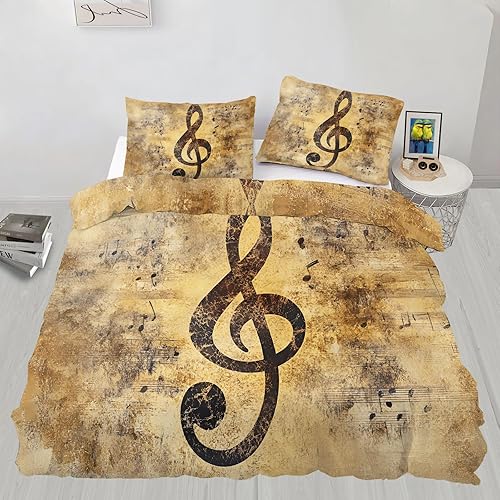 Miniatura 2 de Vintage Treble Clef Duvet Cover Black Musical Note Bedding Set Retro Music Theme Duvet Cover Set with Pillow Shams Classic Music Bed Set for Bedroom