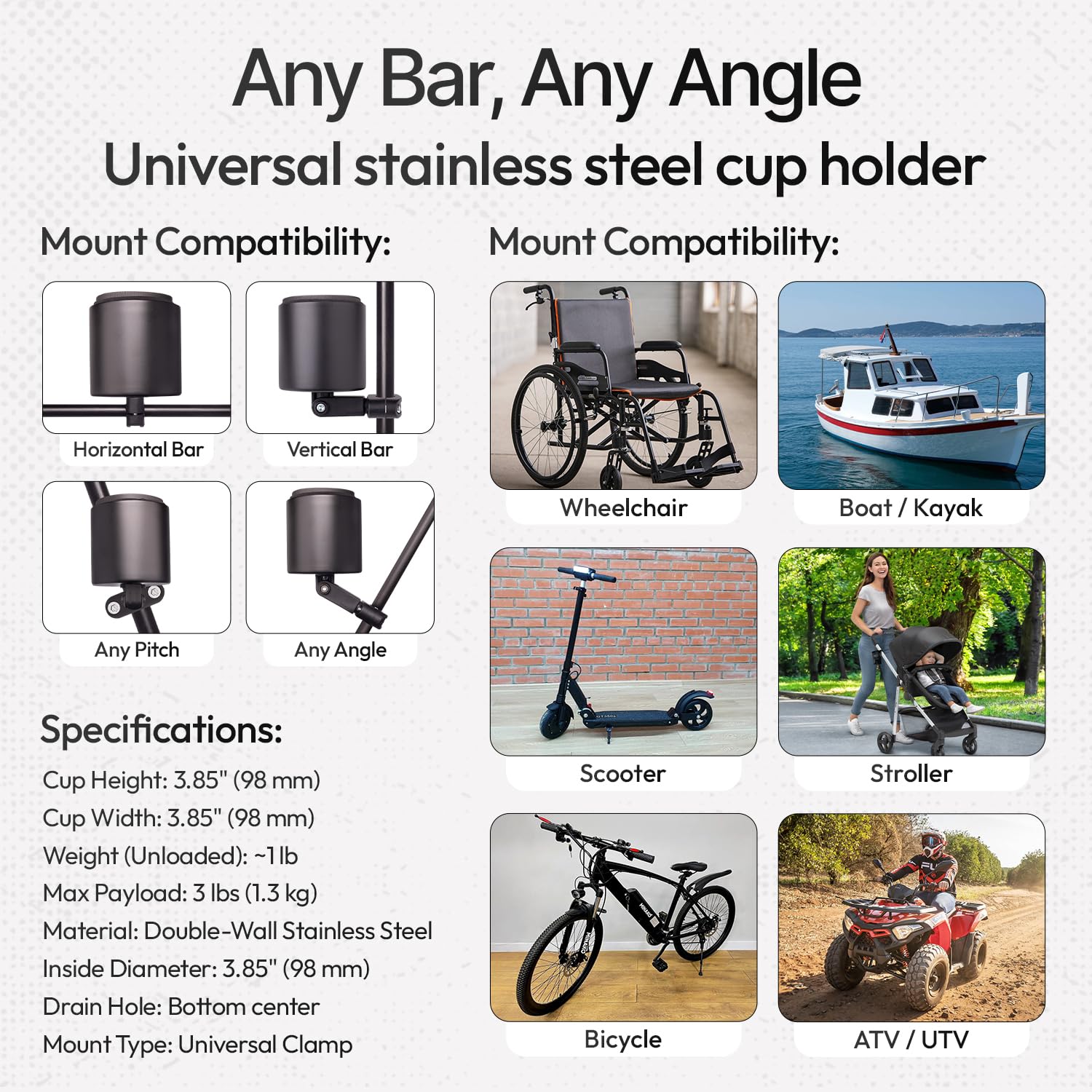 (Flat Black) - Kroozie Kroozercups Deluxe 2.0 Bicycle Cup Holder