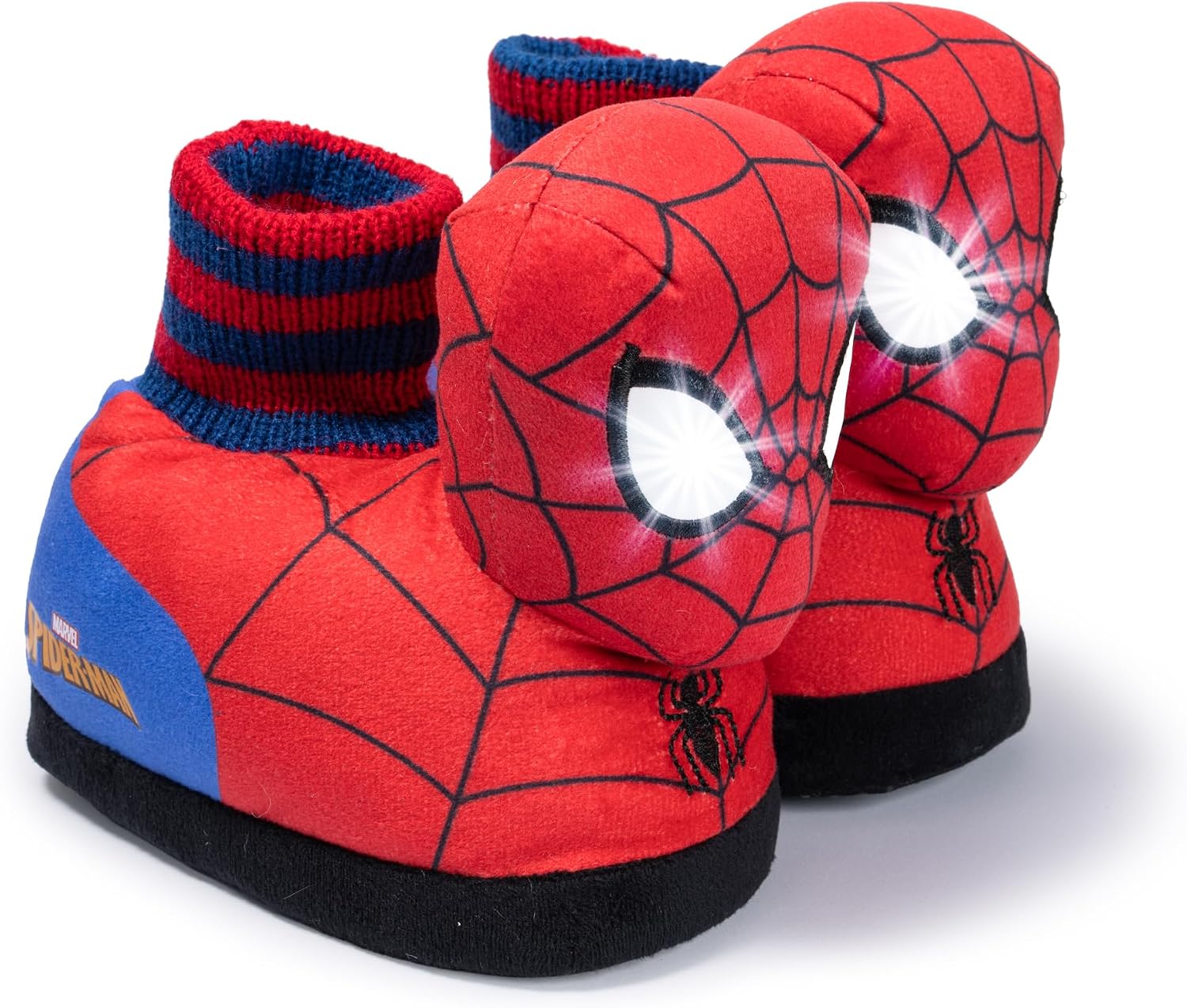Marvel Spider-Man Officially Licensed Youth Light-Up Sock Top Slippers – Soft Plush Spidey and Spiderman Slip-On House Shoes with Cushioned Sole for Indoor Comfort