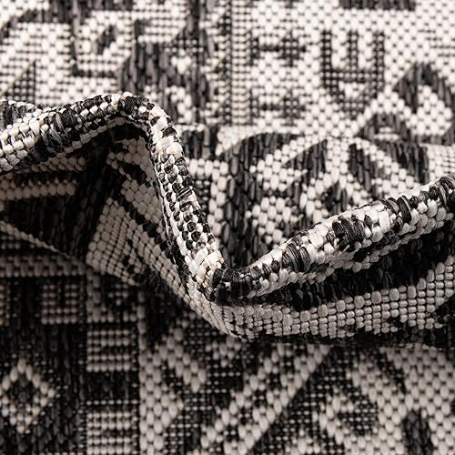Miniatura 92 de Rugs.com Outdoor Aztec Collection Alfombra – 4 x 6 pies alfombra de tejido plano gris carbón perfecta para salas de estar, grandes comedores, planos