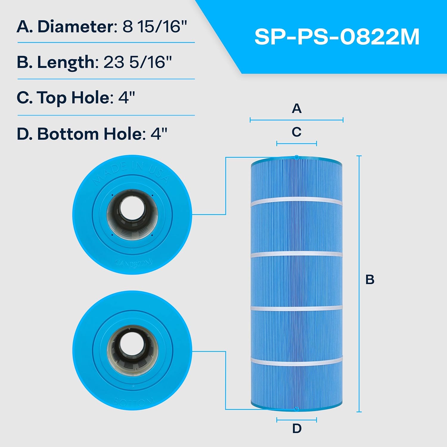 SpiroPure Replacement for Waterway 817-0150N Hayward CS150E CX150XRE Jandy CS150 Unicel C-8414 Pleatco PJANCS150 Filbur FC-0822 Blue Media Hot Tub Spa Pool Cartridge