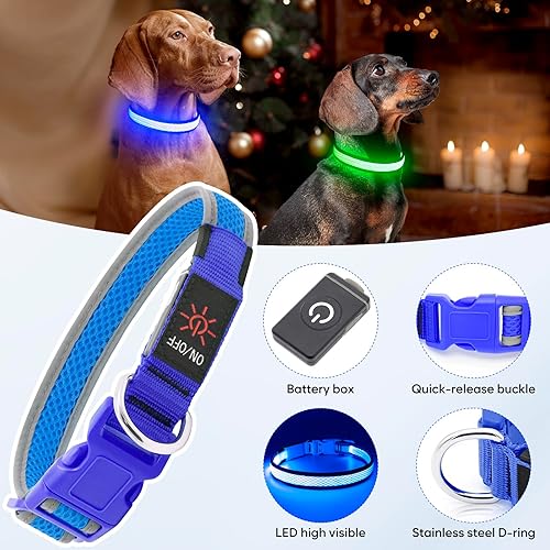 Miniatura 4 de Flashseen Collar de perro LED, luces recargables por USB, ajustable, cómodo, de malla suave, collar de seguridad para perros pequeños, medianos y