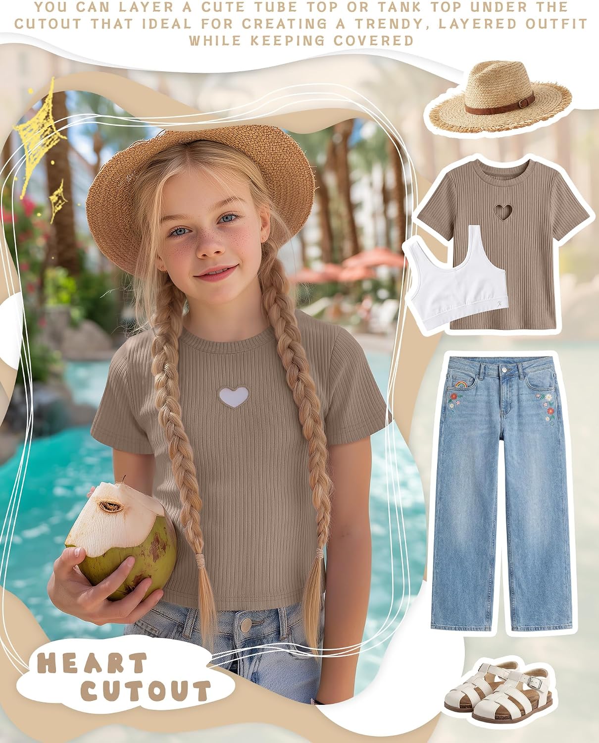 4 Pack Girls Shirts Short Sleeve Teen Cotton Ribbed Knit Crew Neck Tops Kids Cute Y2k Slim Fitted Casual Tees
