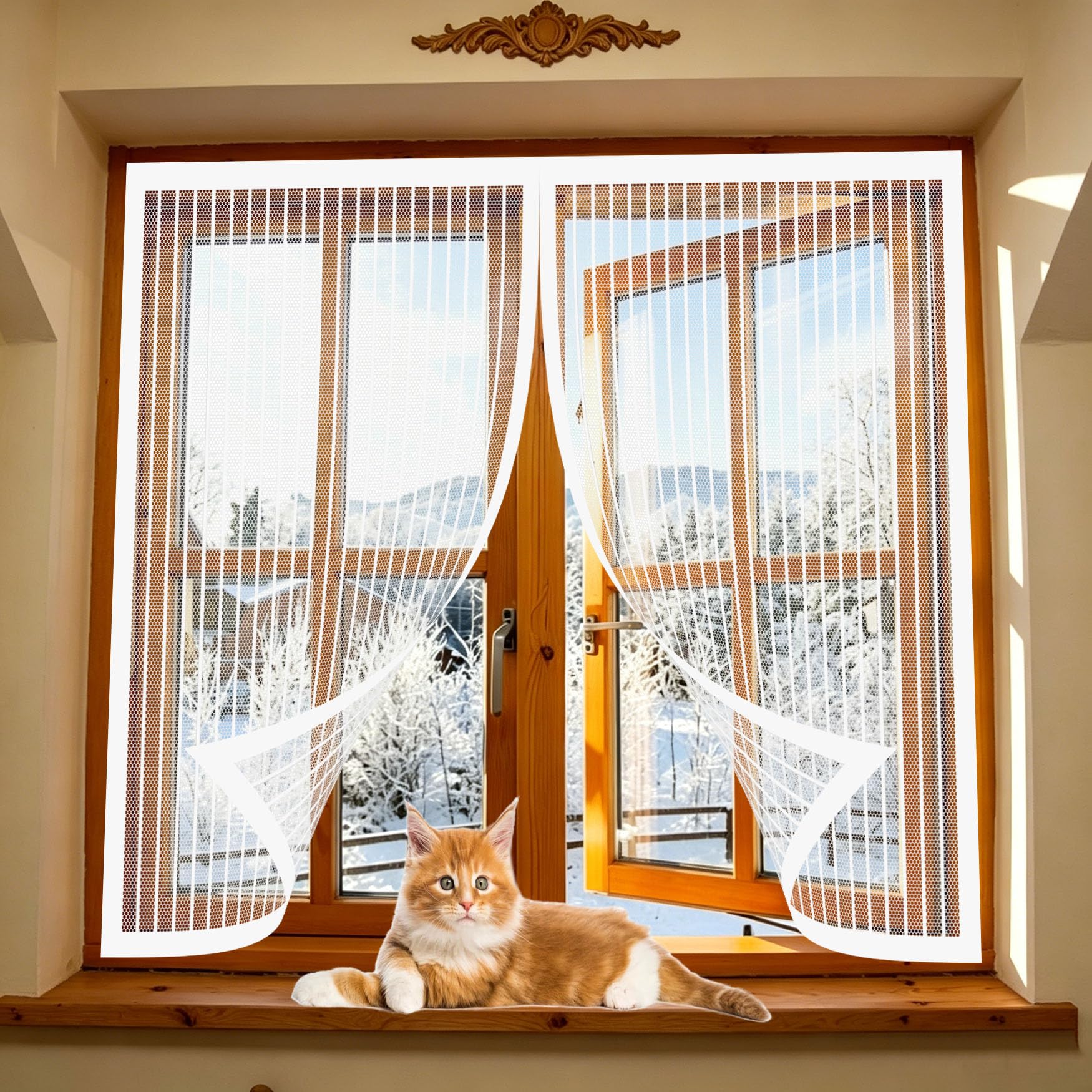 Yanhong White Fly Screen Door 88 X 142 Cm Keep Pets Indoor, Allow Fresh Air Flow, Hands-Free No-Drill Easy Installation Magnetic Door Screen For Balcony, Terrace, Cellar,