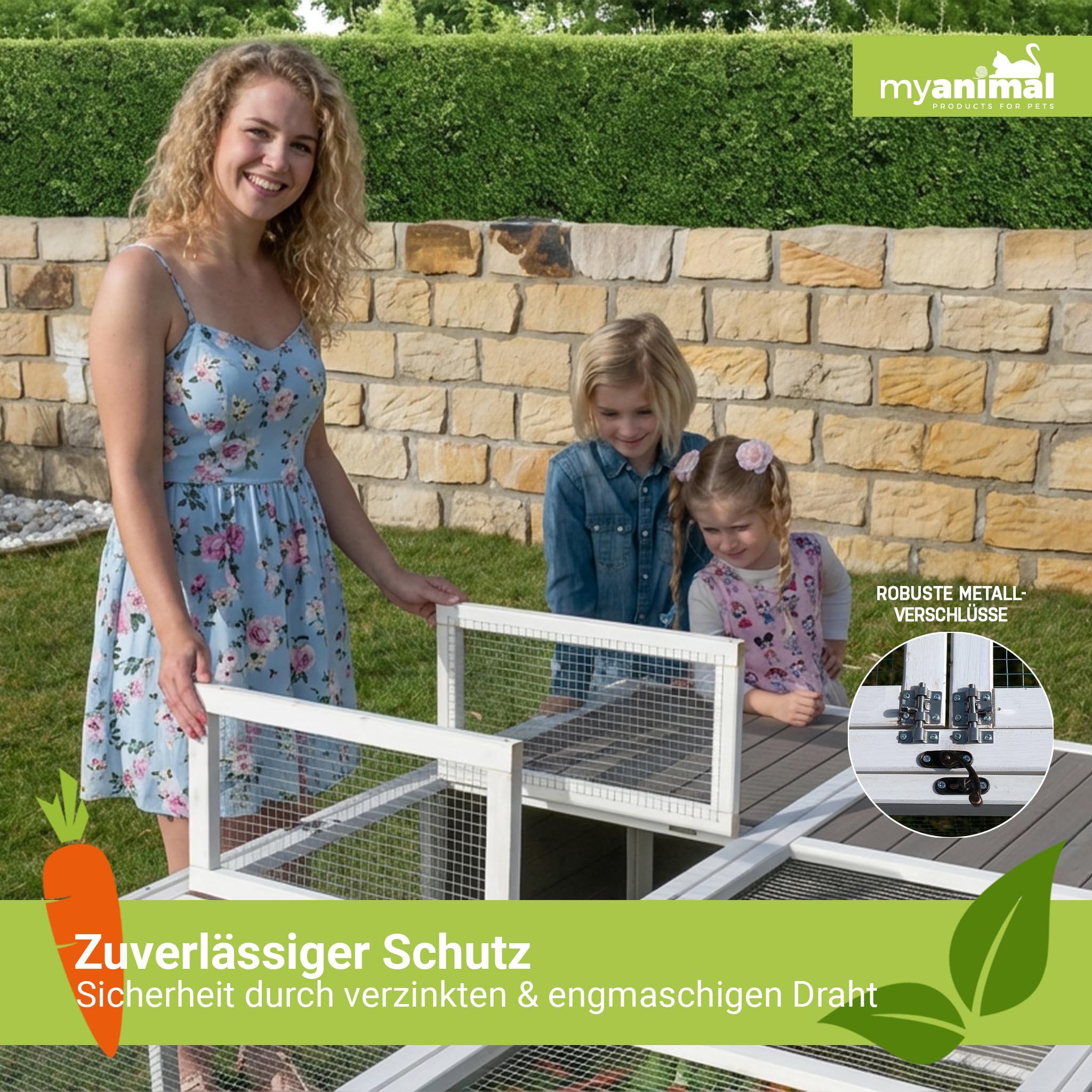 Miweba MyAnimal Hasenstall MH-06 | 180x180x60 cm - Kaninchenstall - XXL Freilaufgehege - Hasenkäfig - Kleintierkäfig - Holz imprägniert - Kaninchenkäfig Winterfest - Käfig - Hasenhaus (Grau/Weiß)