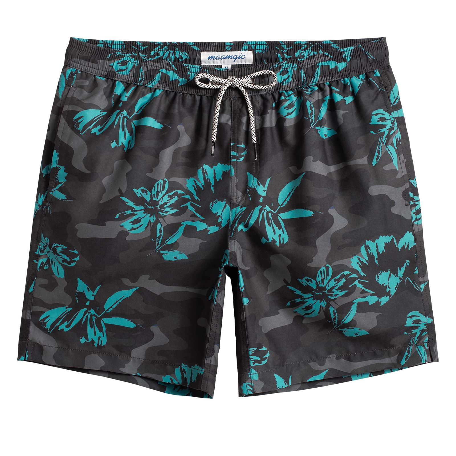 Men's Swim Shorts Beach Shorts Swim Suit Quick Dry for Holiday, Dark Grey Poppy Flower, G-image-49