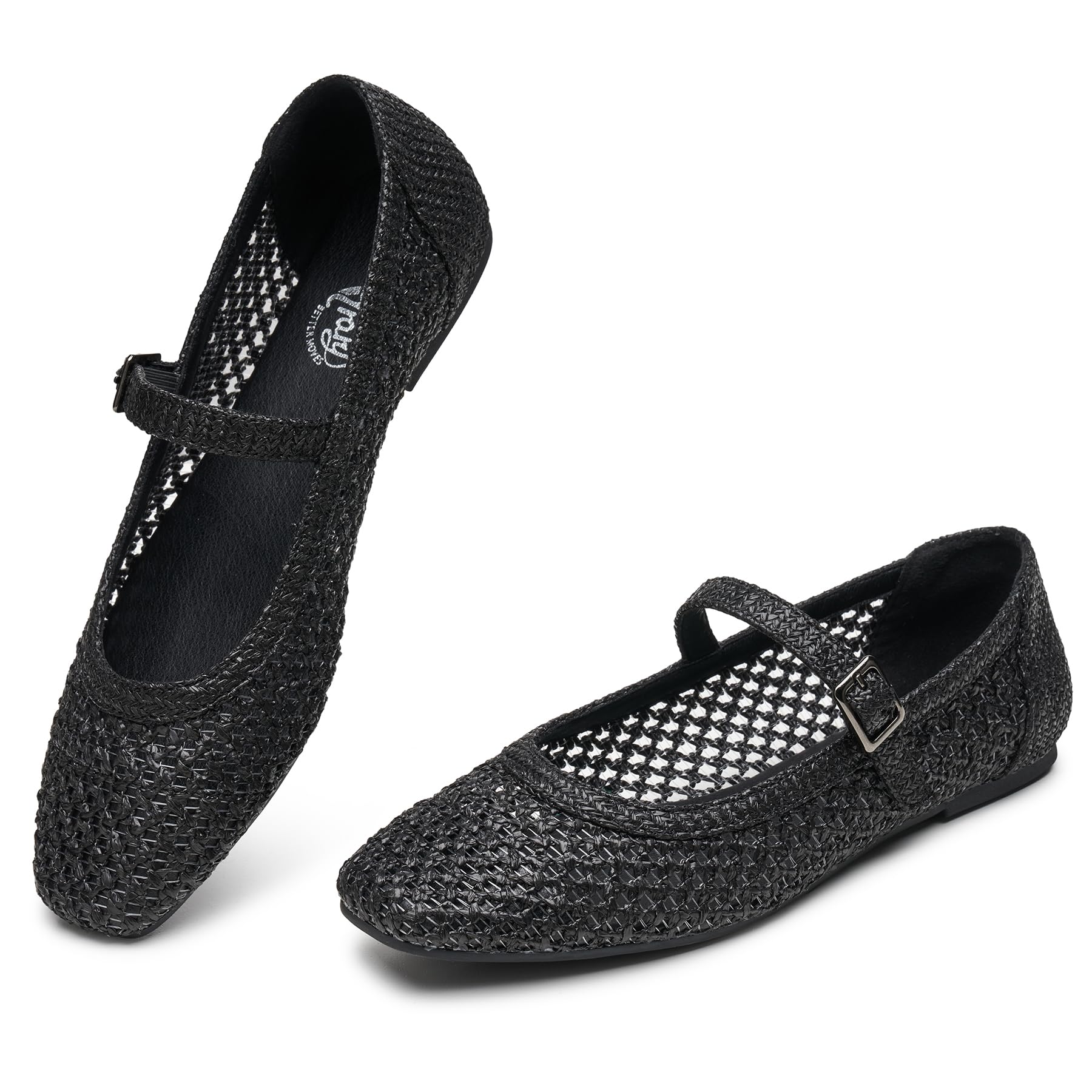 Trary Mary Jane Shoes Women Woven Flats for Women Dressy Ballet Flats Squared Toe Mary Jane Flats Shoes