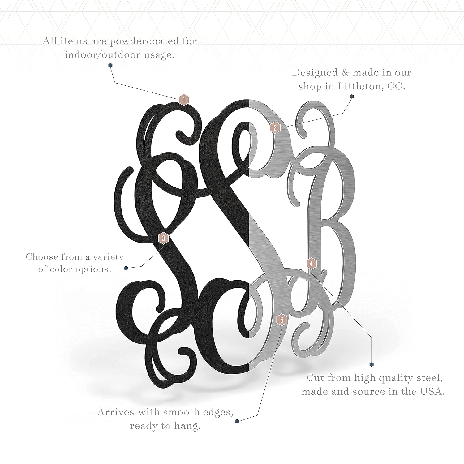 Personalized Metal Name Sign Monogram - Split Letter Custom Family Last Name Sign For Home Decor (12"-36" Wide) - Indoor and Outdoor Letter Wall Art or Door Hanger - Wedding Gift - By 48 Hour Monogram