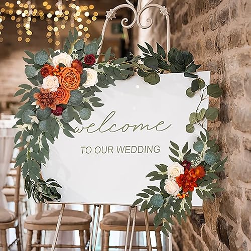 Miniatura 6 de Emivery Juego de 2 flores de arco de boda, diseño rústico floral de bienvenida, flores artificiales, arreglos florales para boda, recepción,