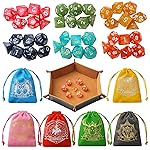 Grajar D&D Dice Set with Characters Pattern Dice Pouches, 42 Pcs polyhedral dice Set, PU Leather and Velvet dice Tray for Dungeons and Dragons D&D RPG MTG Table Games Nebula