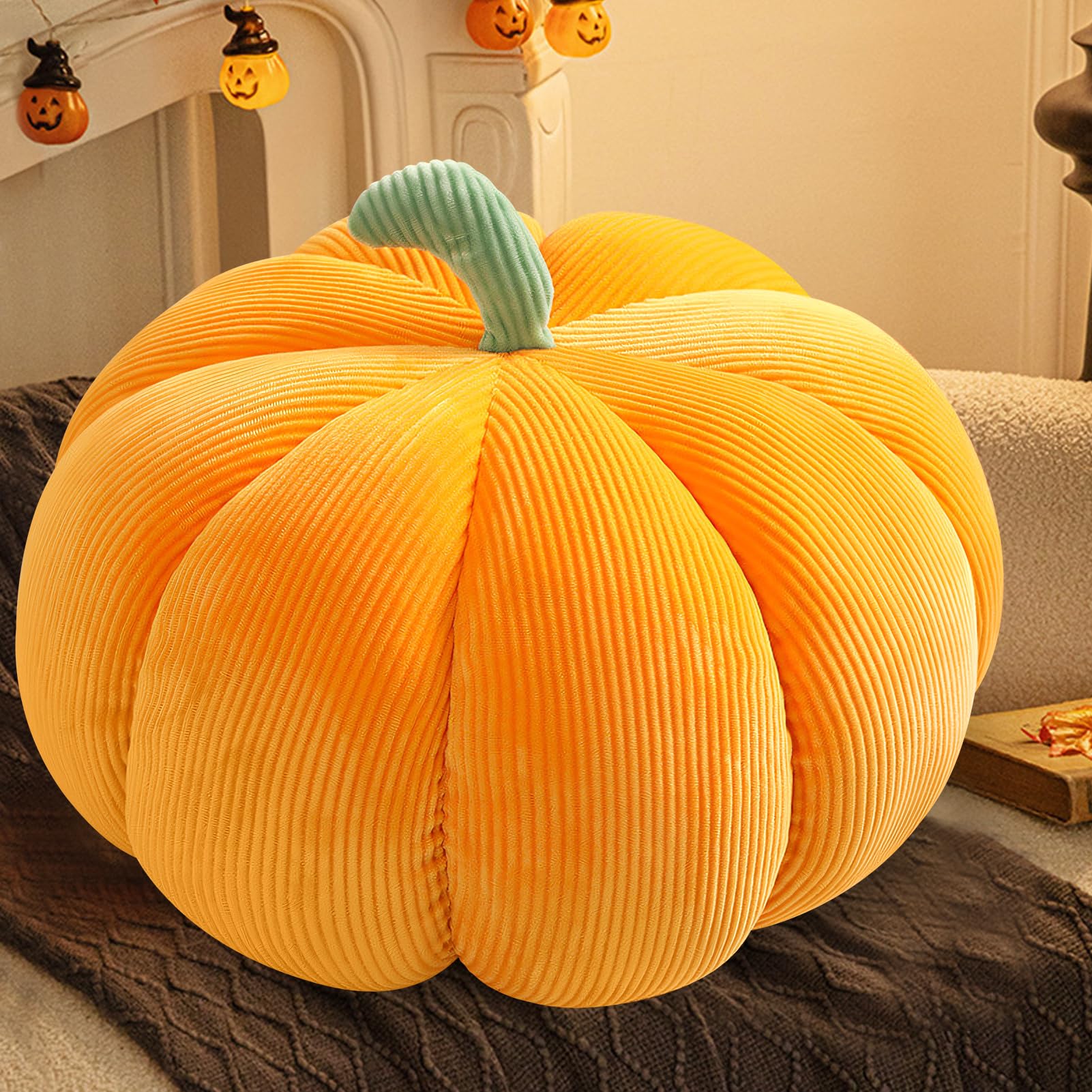 Coussin de citrouille 3D - Décoration d'automne en forme de citrouille - Décoration d'Halloween - Coussin de siège en peluche, citrouille - Pour chambre à coucher, chambre d'enfant, canapé, (jaune, 55