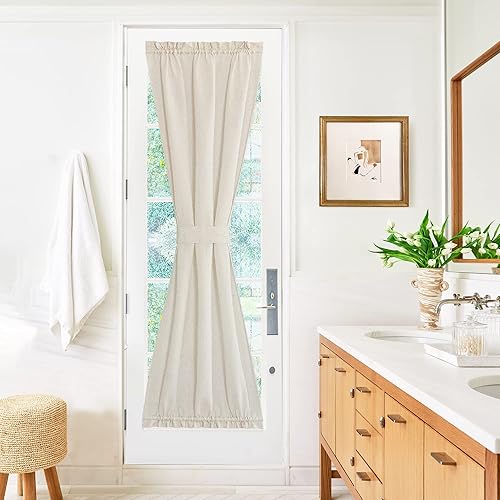 Miniatura 7 de PONY DANCE Cortinas de puerta de 80 pulgadas de largo, mezcla de lino natural, persianas francesas para puerta de vidrio, 25 x 80 pulgadas, color