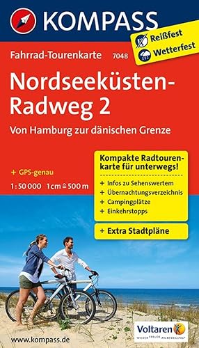 Kompass FTK7048 Nordseeküstenradweg 2, Von Hamburg/Elbe zur dänischen Grenze: Fietsroutekaart 1:50 000
