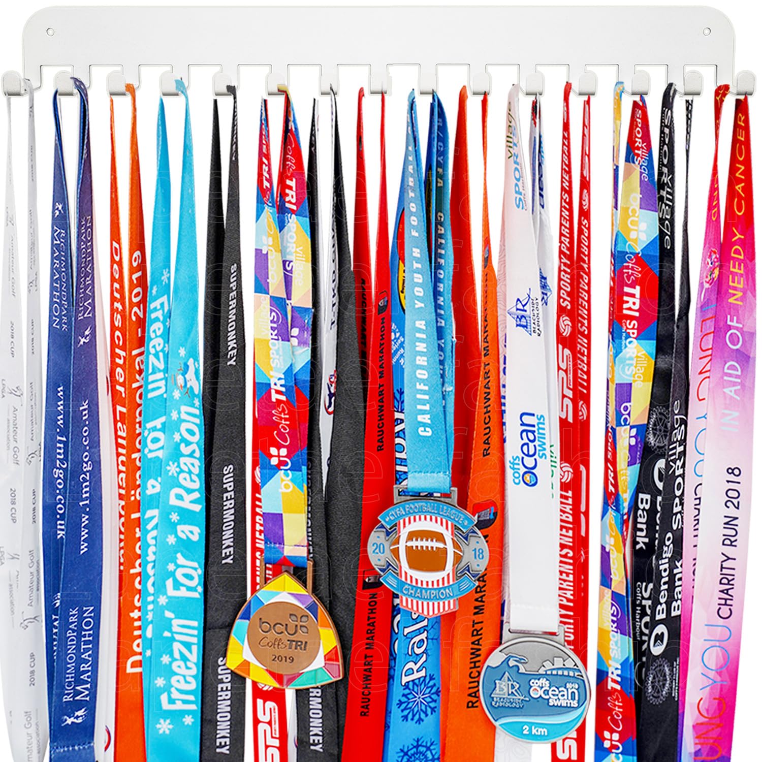 Race Medal Hanger Holder Display Shelf Bib Rack with 15 Display Rack Organizer Gymnastic Soccer Running Marathon Runners Ribbon Lanyard Display Award Shelf Rack