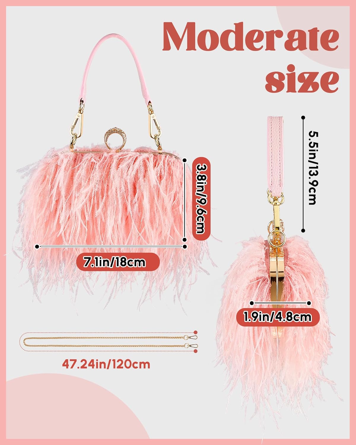 Tessco Women Ostrich Feather Tote Bag Fluffy Purse Clutch Feather Evening Handbag for Wedding - Image 2