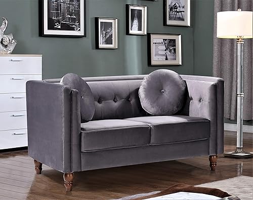 Miniatura 4 de Lexie - Sofá de terciopelo moderno de mediados de siglo, sofá biplaza copetudo, decoración cómoda para sala de estar, dormitorio, apartamento y