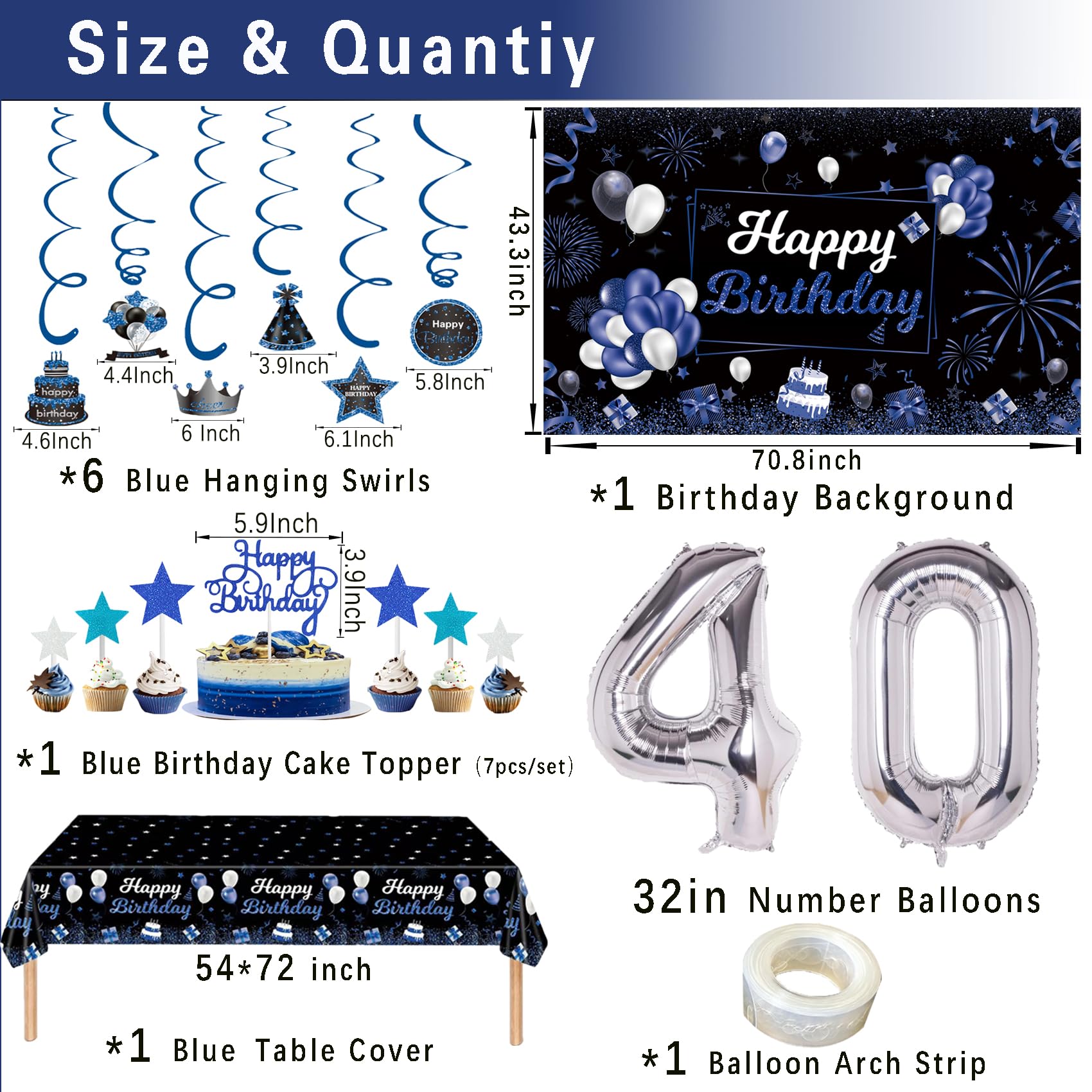 Decoraciones De Cumpleaños, Globos Para Fiestas, Pancartas, Suministros Para Niños, Niñas, Hombres, Mujeres Y Niños, Juegos De Látex Con Confeti Azul Marino Y Plateado Para El 1.º, 13.º, 16.º, 18.º, | Bodega