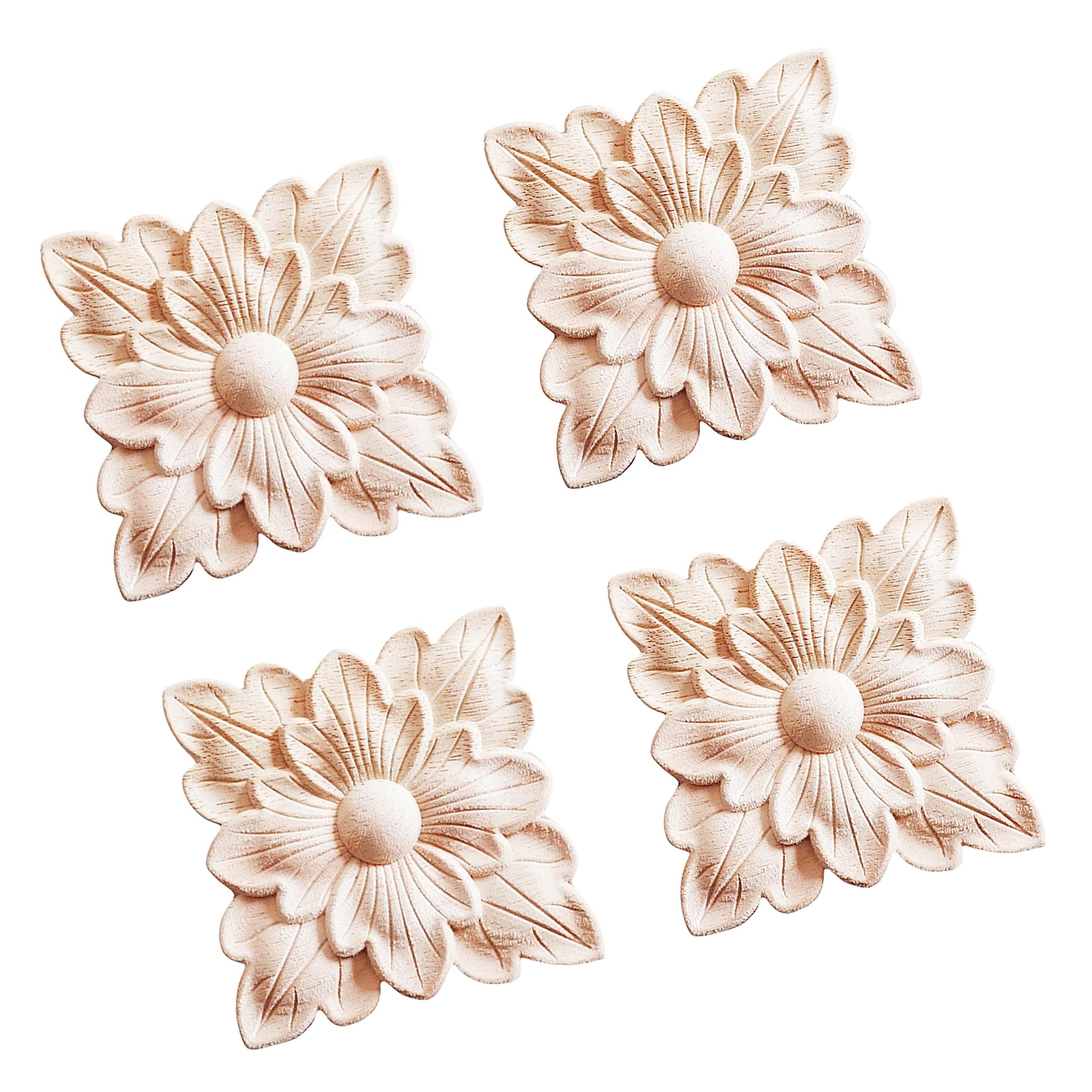 EQGWFZ 2-Pack Wood Carved Appliques (7.87x3.94") - Rubber Wood Onlays For Cabinet & Furniture Decor