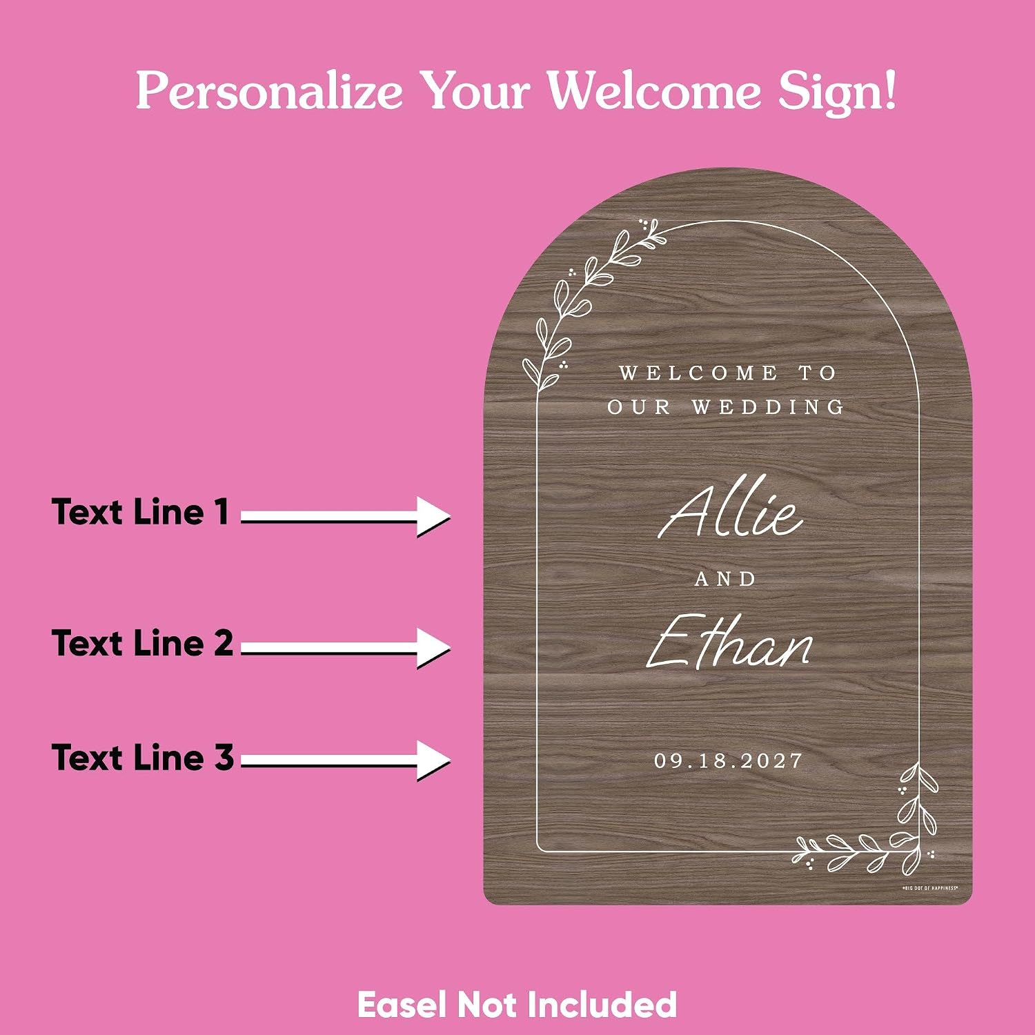 Big Dot of Happiness Personalized Rustic Wood Wedding Welcome Sign Arch, Custom Country Wedding Party Tabletop Decor Sign, Premium Matte Plastic Board, 11 x 17 inches
