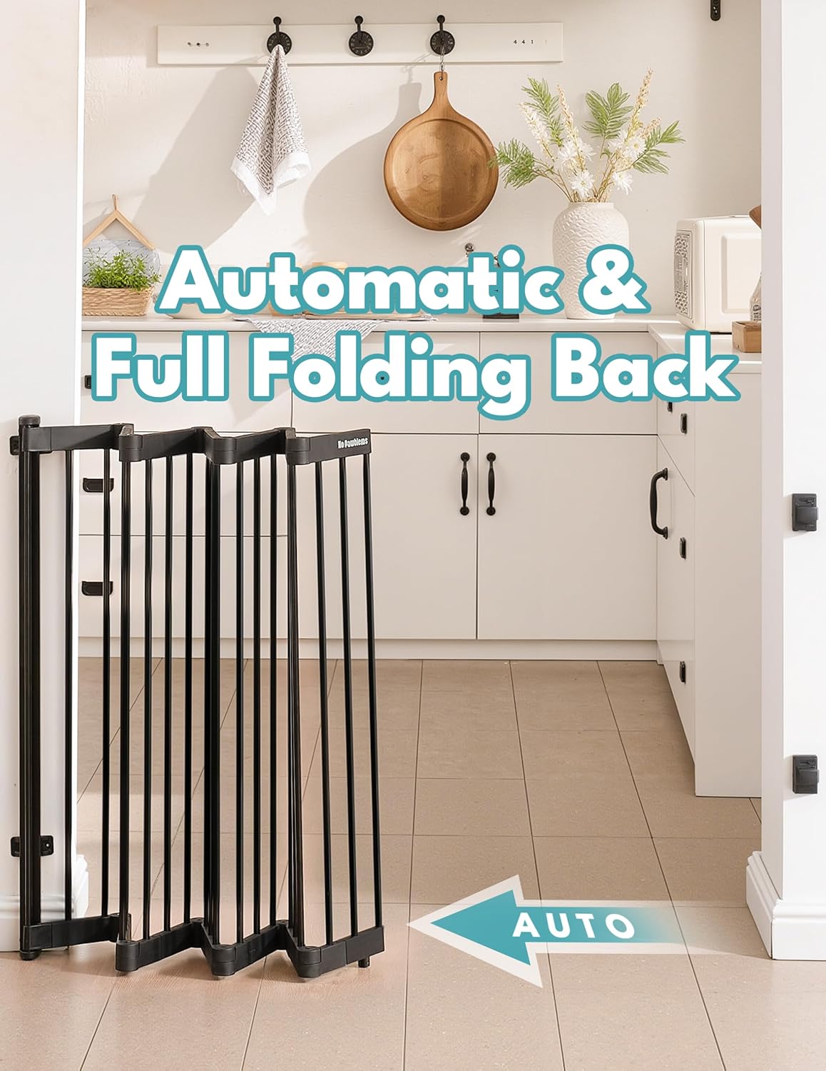 No Pawblems Retractable Safty Gate, Metal Adjustable Dog Gate for Doorways, Stairs & Hallways, Expands to 38" Wide, Auto Retract Design, No Bottom Bar, Black