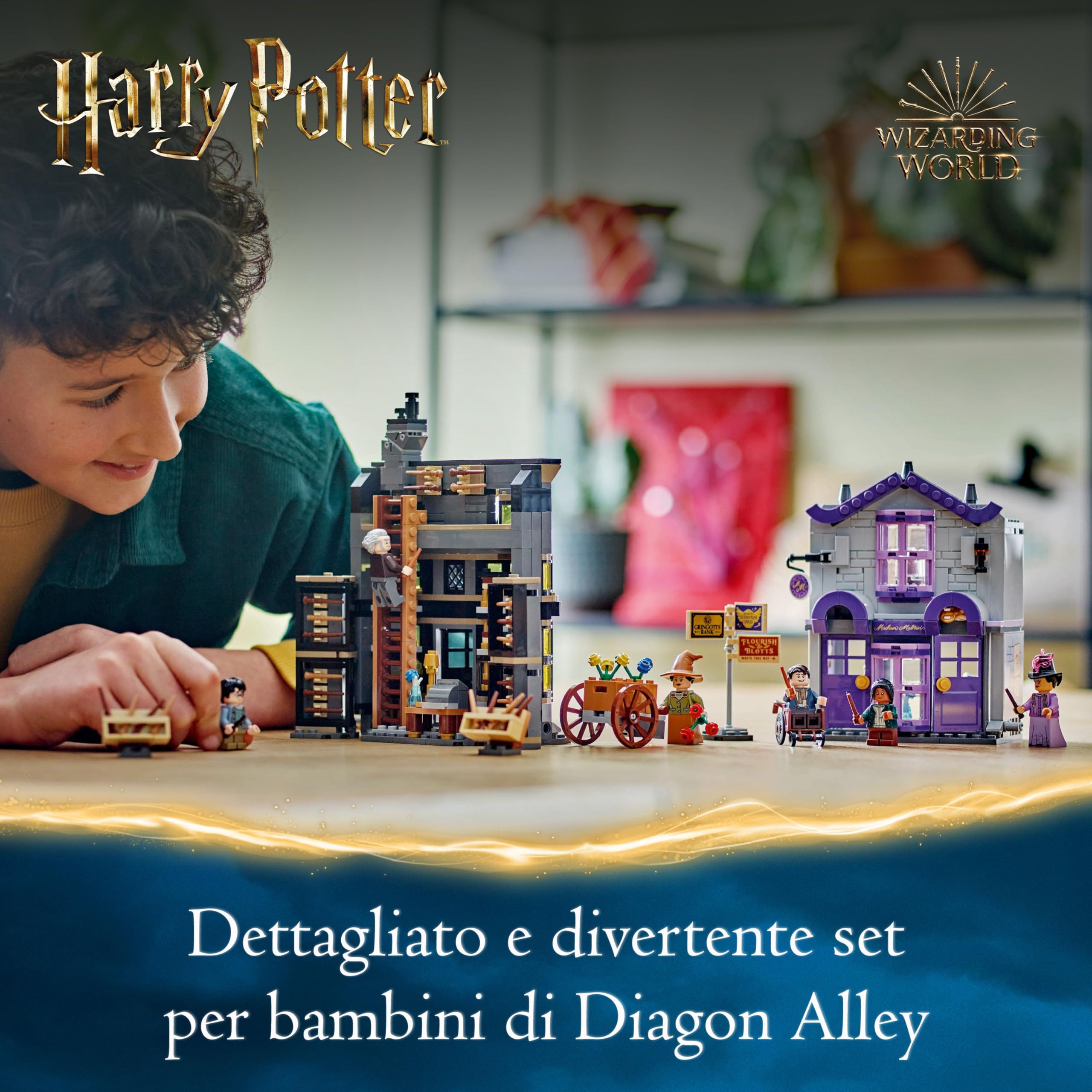 LEGO Harry Potter Olivander e Madama McClan: Abiti per Tutte le Occasioni, 2 Modelli di Negozi Giocattolo da Costruire con 6 Minifigure, Giochi Creativi per Bambini da 8 Anni da Collezione 76439
