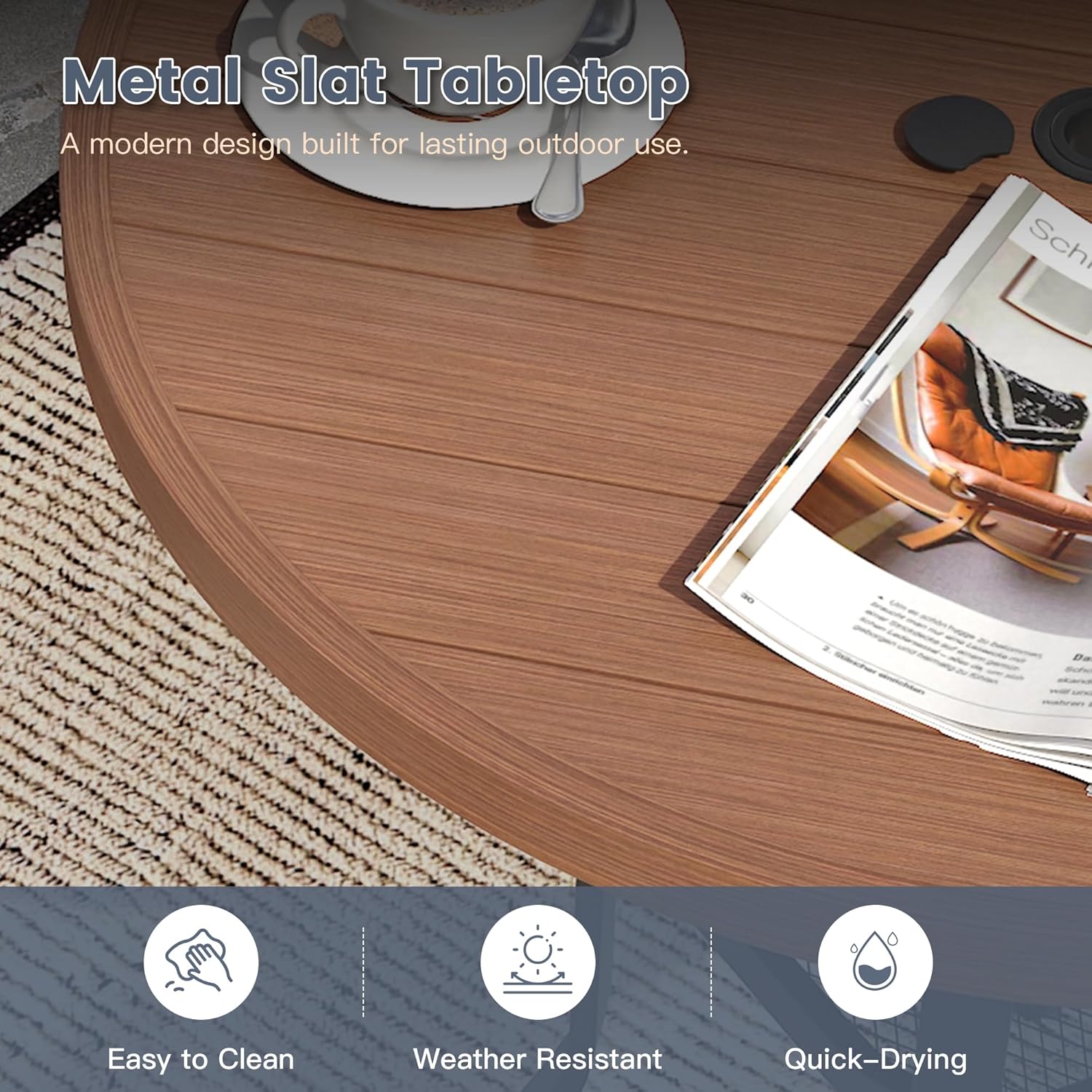 VICLLAX Patio Bar Height Table, Outdoor Round Bar Table with Umbrella Hole for Balcony, Porch, Deck, 37" Walnut