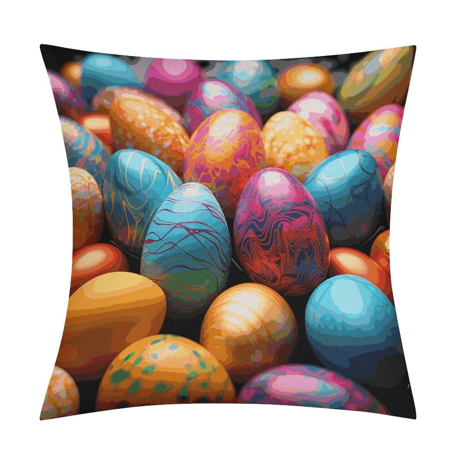 Fodpand Style Easter Day Colorful Eggs Pillow Covers 18X18 Inch, Pillow Cases Boho Farmhouse, Throw Pillow Covers For Couch Sofa Bed Spring Home Decor