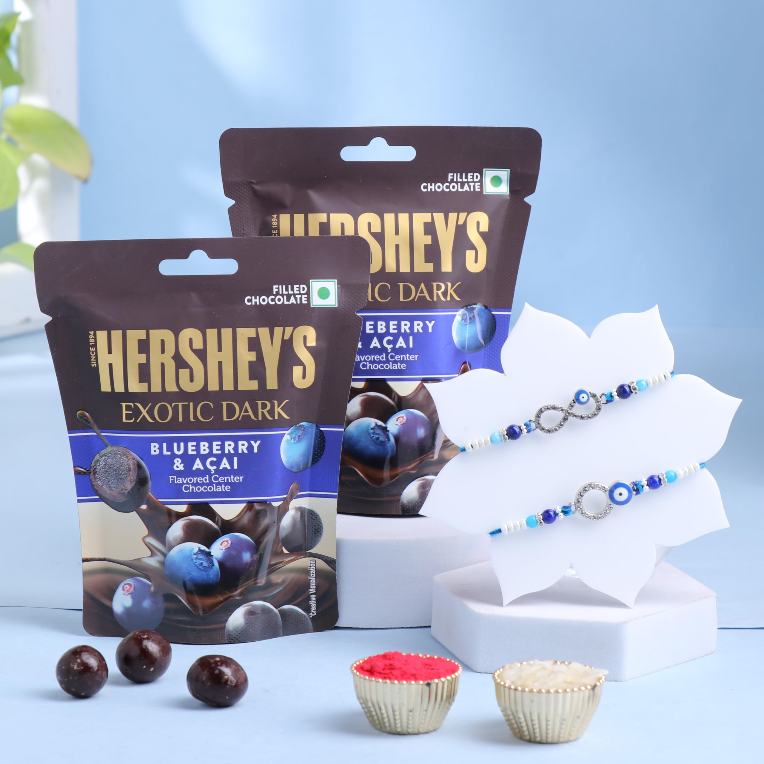 FlowerAura Raksha Bandhan Celebration Set of 2 Evil Eye Rakhi With Pack of 2 Blueberry Dark Chocolate Candy - Rakhi for Brother, Bhai, Cousin & Raksha Bandhan Gift (B0DB88R7QC) Amazon Price History, Amazon Price Tracker