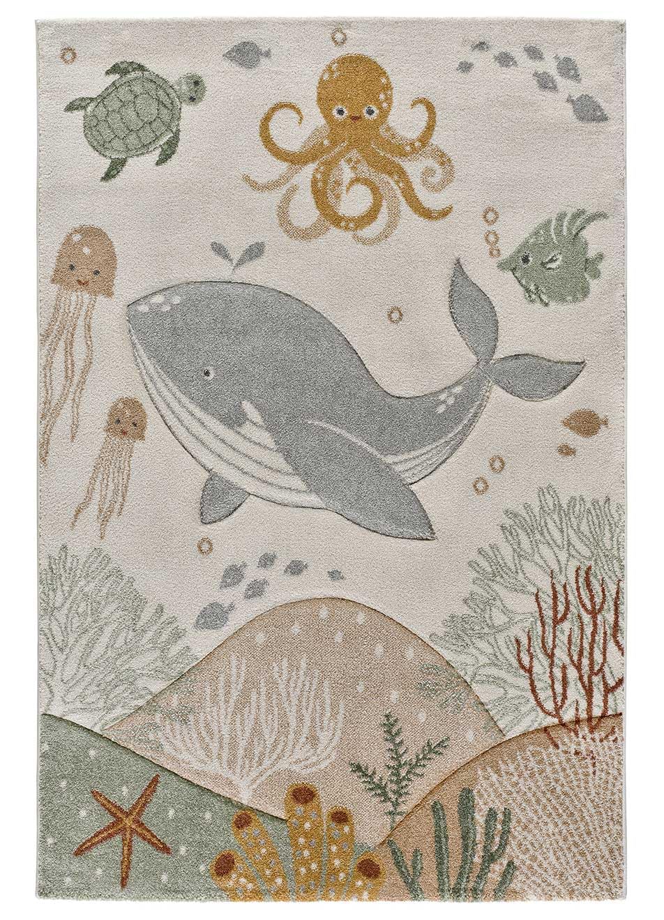 Alfombra Infantil - Balloon 40366 Multicolor - 120x170 cm | Alfombra para Habitación Infantil, Pelo Corto, Animales Marinos, Fibra sintética Polipropileno
