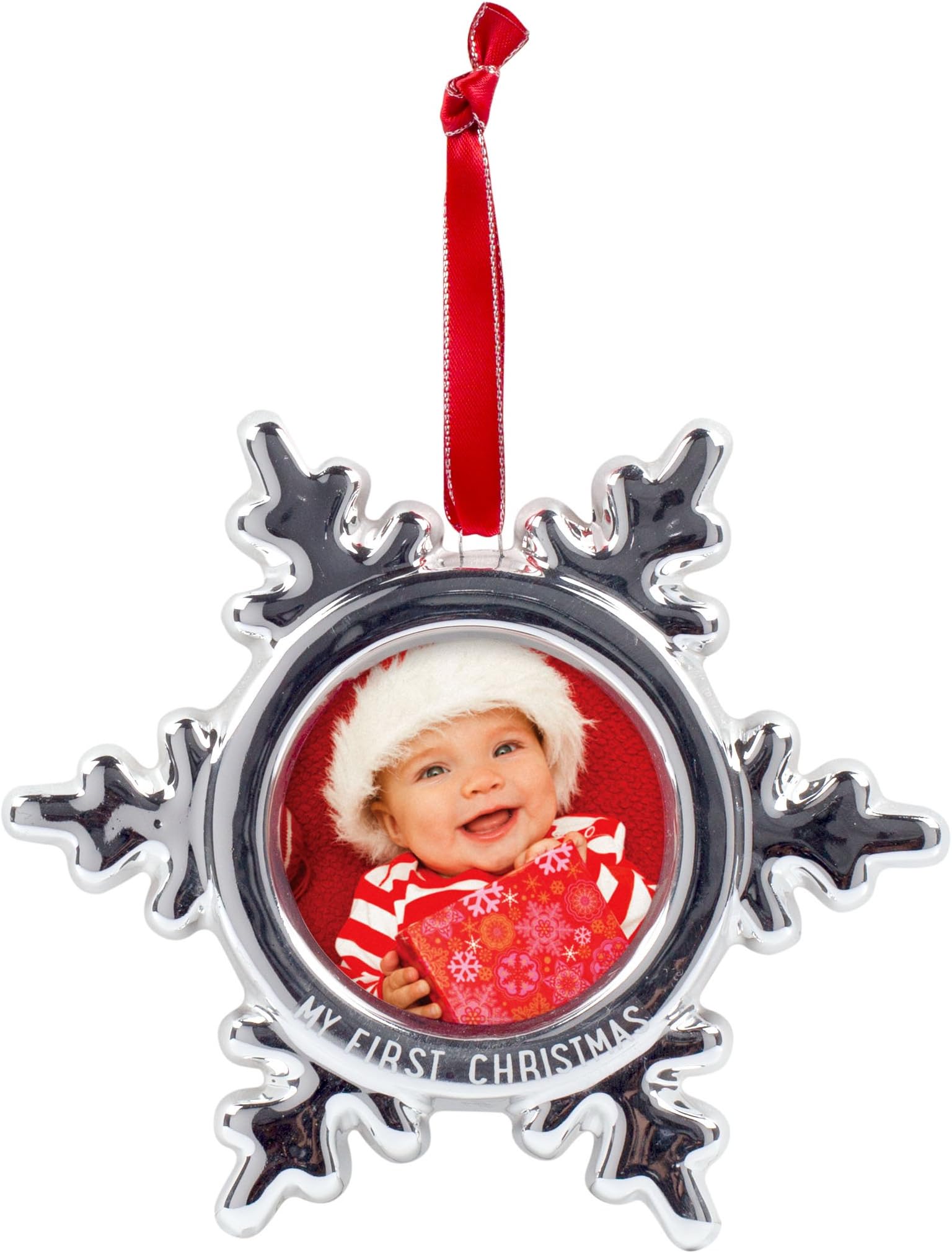 tiny ideas My First Christmas Snowflake Photo Ornament, Baby's First Christmas, Infant Christmas Keepsake, Holiday Photo Ornament, New and Expecting Parents Gift, Large Tree Ornament, Silver
