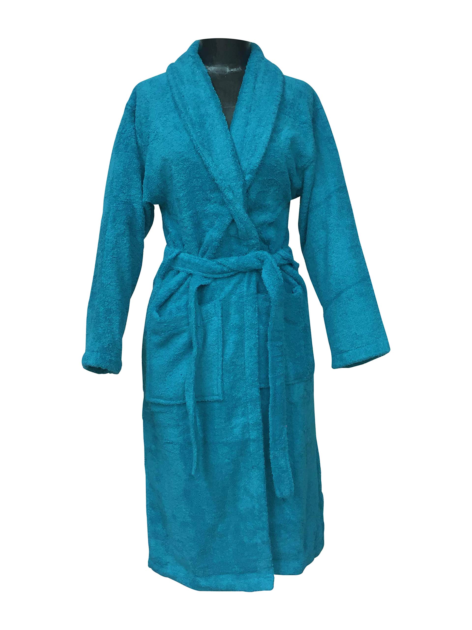 Alpes Blanc Albornoz de baño con cuello de chal 100% algodón, albornoz para hombre y mujer/salida de baño 100% algodón, Pato azul / azul, XXL