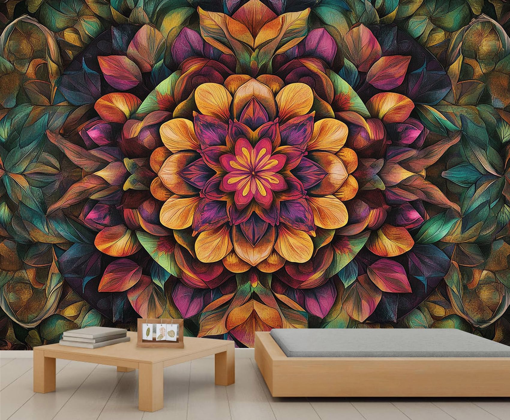 Mandala Mural Flowers Wallpaper Rustic Floral Wall Mural Commercial Hotel Poster Custom Wallpaper Massive Panoramic Wall Poster (Non-self-Adhesive)