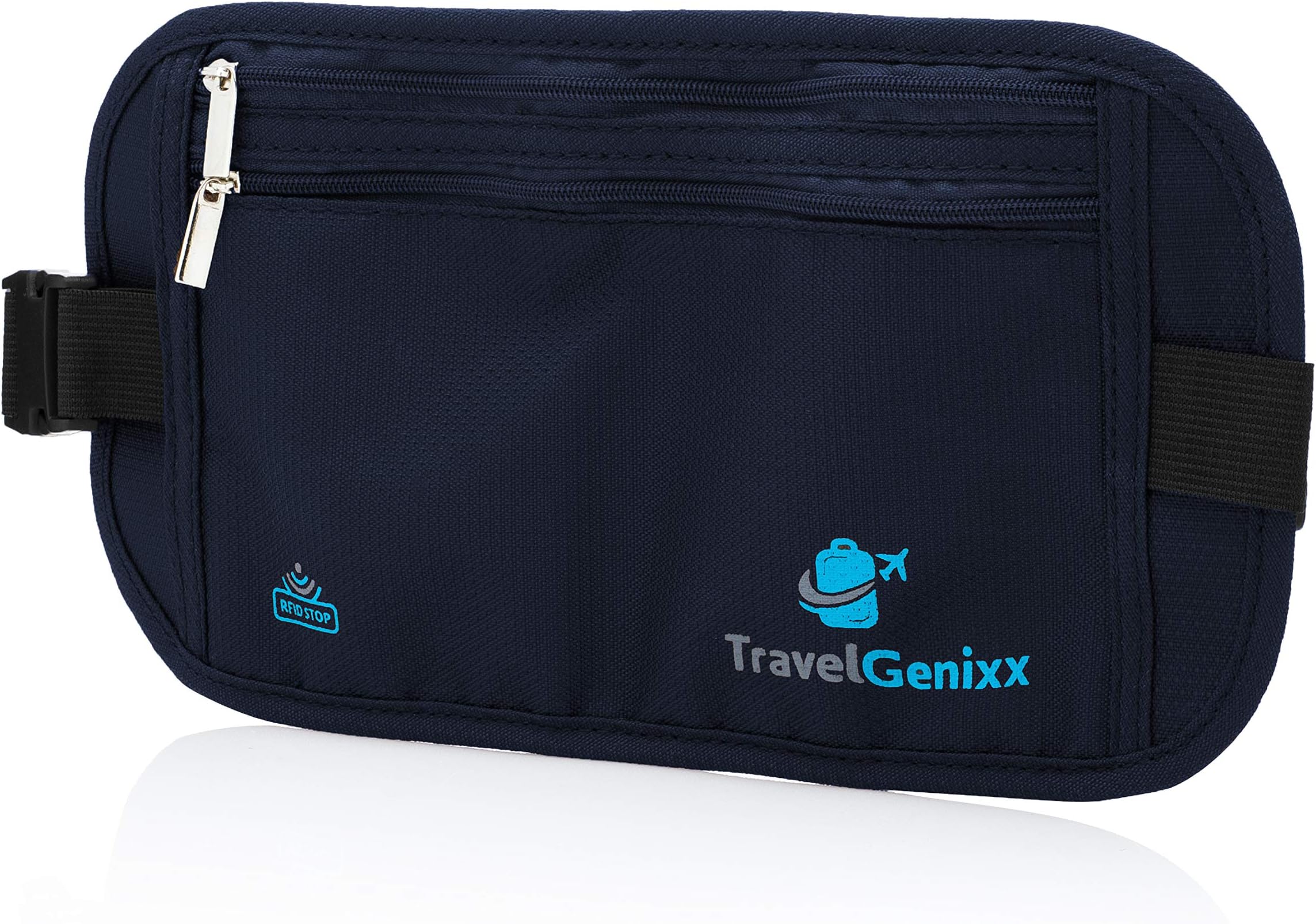 Travel Money Belt and RFID-Blocking Passport Holder | Slim Hidden Waist Pack (Navy BLue)