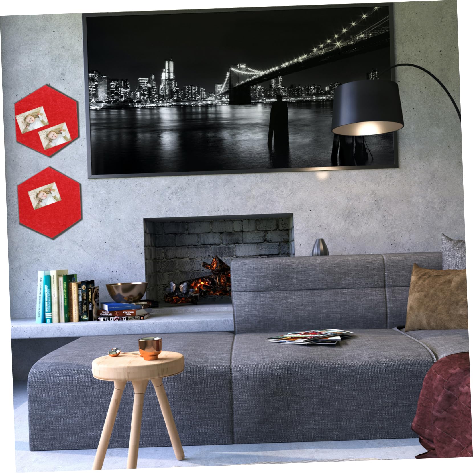 OSALADI 12pcs Hexagon Felt Message Board Self-Adhesive Felt Panel for Photo Display Wall Decoration Home Office and Classroom Easy to Install Red