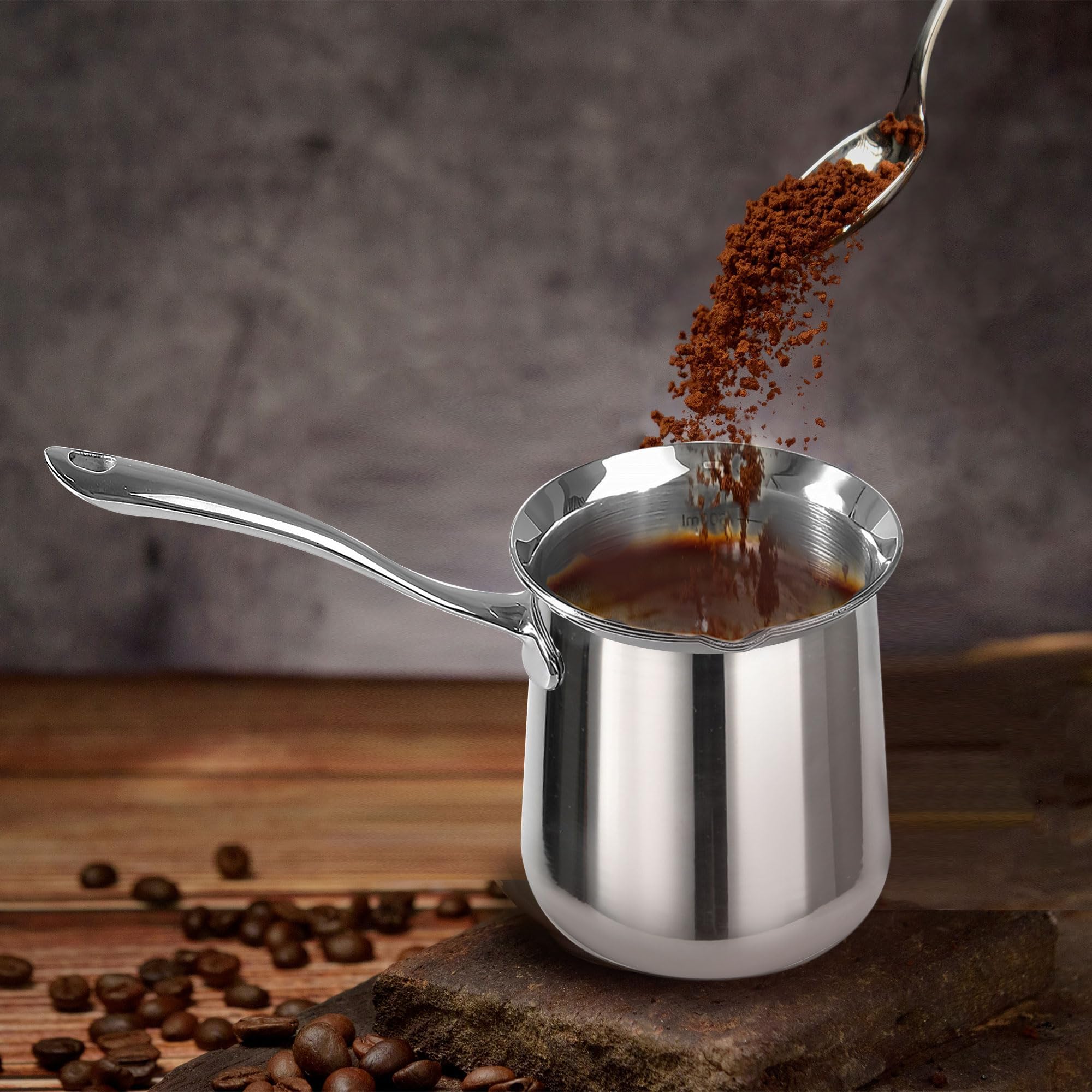 IMEEA Türkische Kaffeekanne - Milchkanne, Arabische Mokkakanne, Griechische Coffee Pot Aus 18/10 Edelstahl (600ml)
