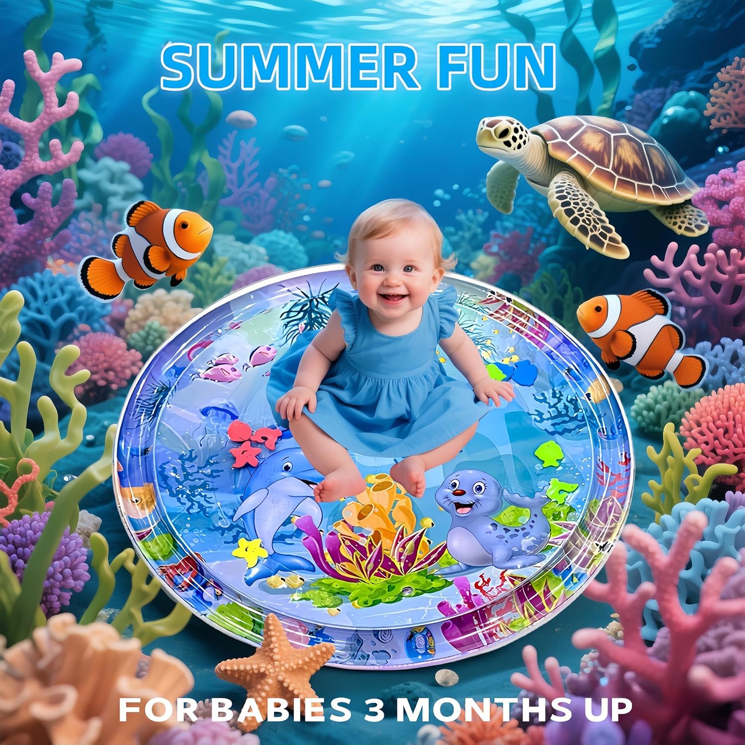 100 * 100 Baby Kids Water Play Mat Toys Inflatable Tummy Time Leakproof Water Play Mat, Fun Activity Play Center Indoor and Outdoor Water Play Mat for Baby (Water Play Mat (100 * 100) 1