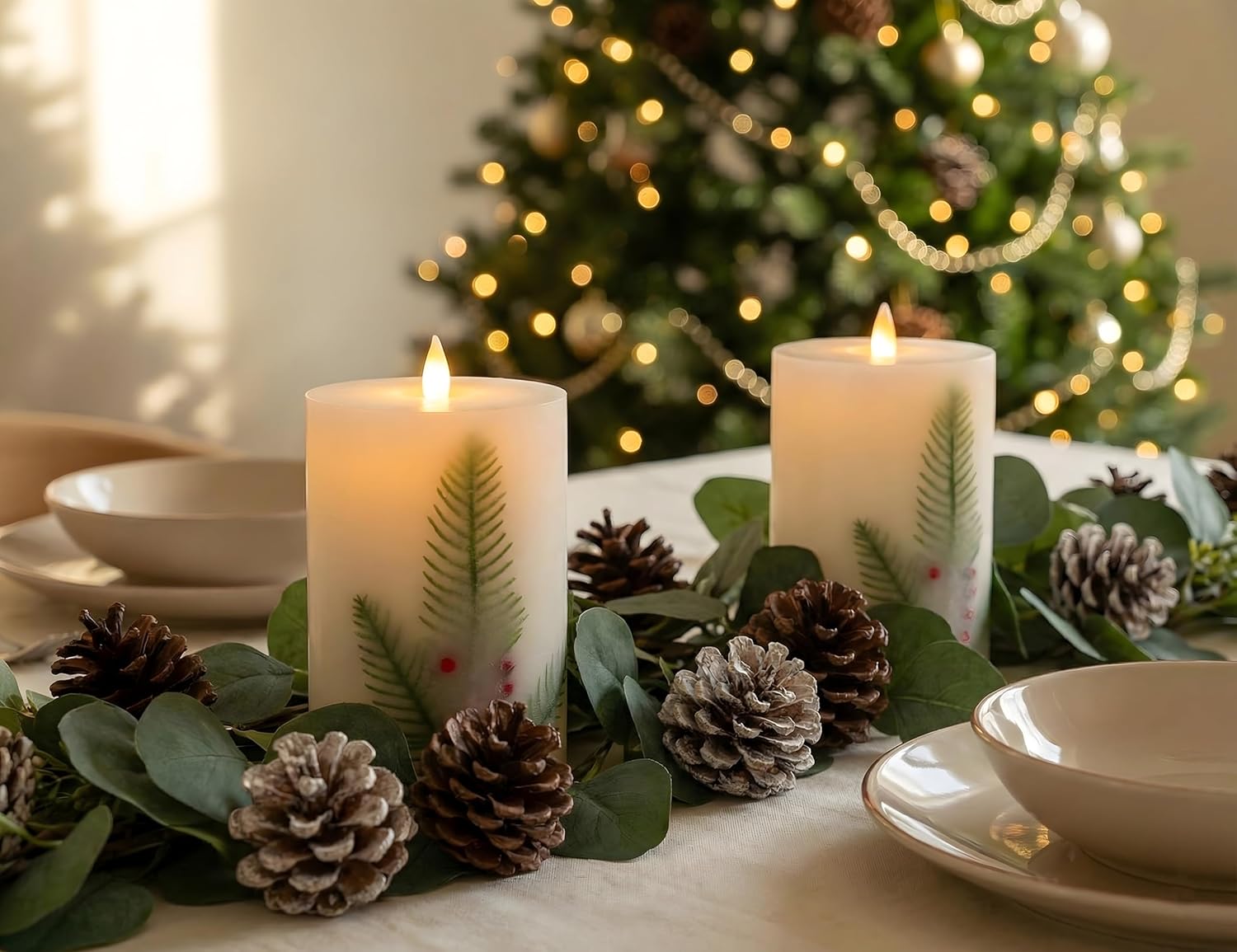 Flameless Pillar Candles Flickering with Remote Timer, Battery Operated LED Candles Up to 400 Hours, 3D Moving Flame Real Wax Candles, D4 x H6, Remote Included (Berry Thicket, 4inx6in)