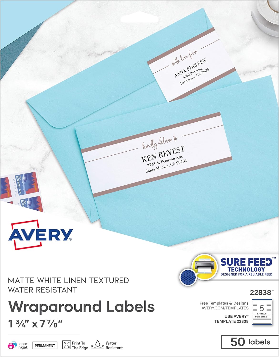 Avery Printable Wraparound Rectangle Labels, 22.22" x 22.225", Textured White,  22 Customizable Labels (22) For Maco Laser And Inkjet Labels Template