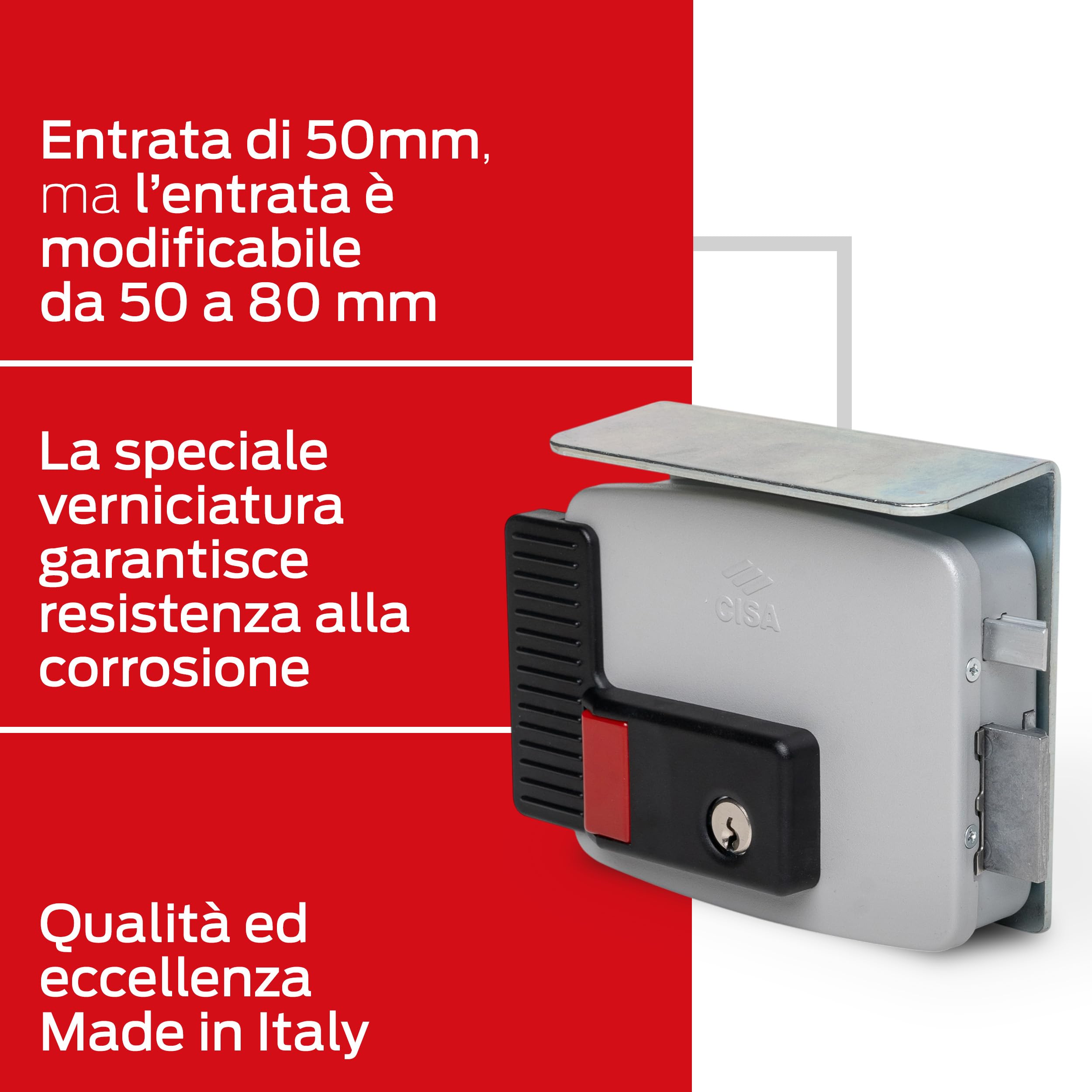 CISA - Serratura Elettrica da Applicare 111731501N7 - Elettroserratura CISA in Acciaio Verniciato con Chiave e Pulsante Interni - Funzione Fermo a Giorno - Entrata 50 Regolabile - Mano Destra