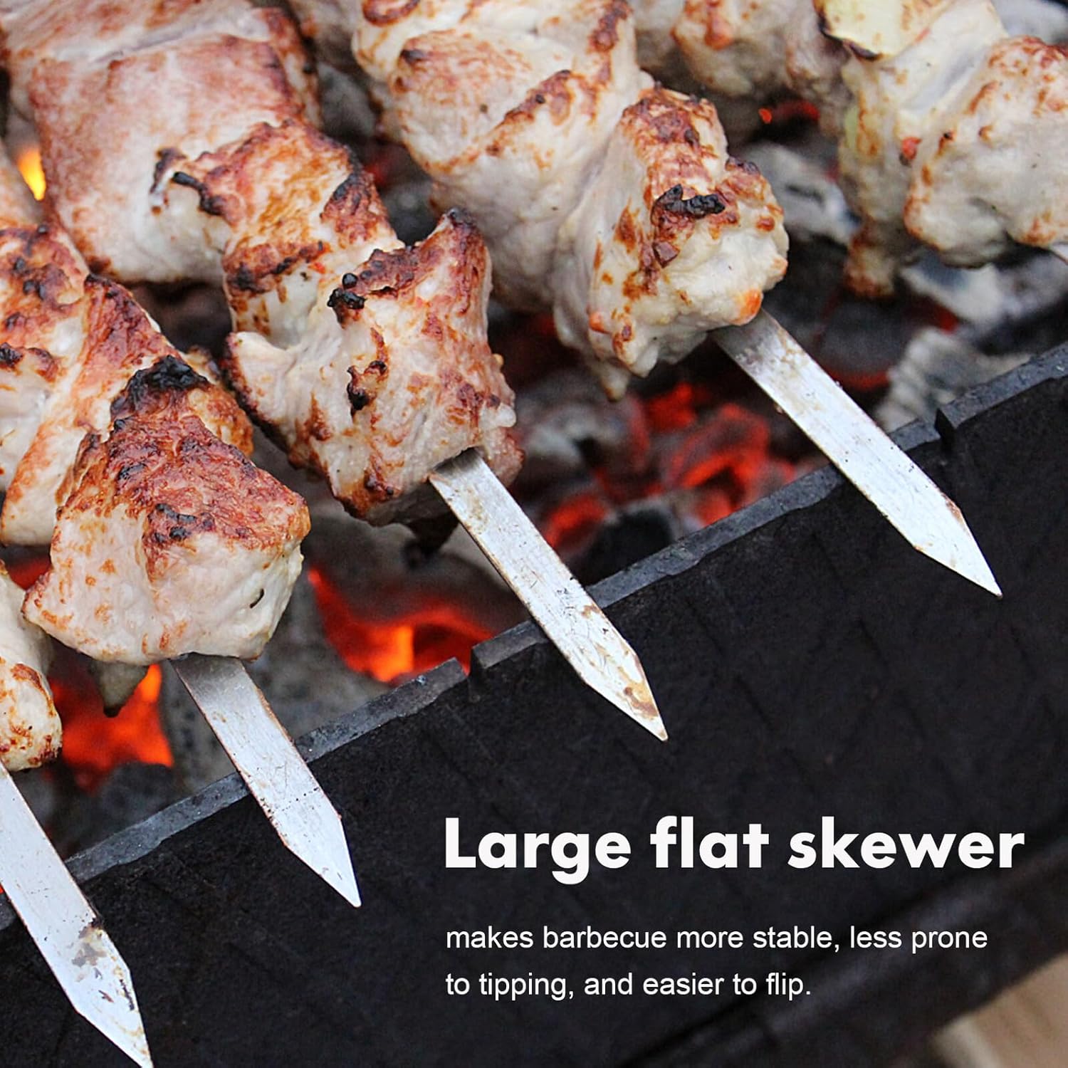 18Pcs Stainless Steel BBQ Skewers with Wide Design and Wooden Handles Anti-scald Kabob Grill Sticks with Sharp Pointed Heads for Stable Grilling of Meat and Vegetables