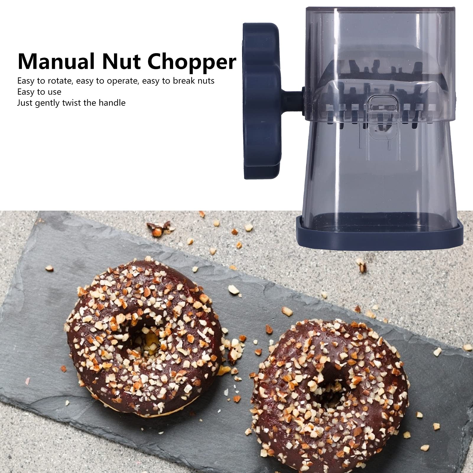 OUKENS Nut Chopper, Effortless Easy to Clean Hand Crank Manual Nut Grinder for Almonds Hazelnuts Pecans(Navy Blue)