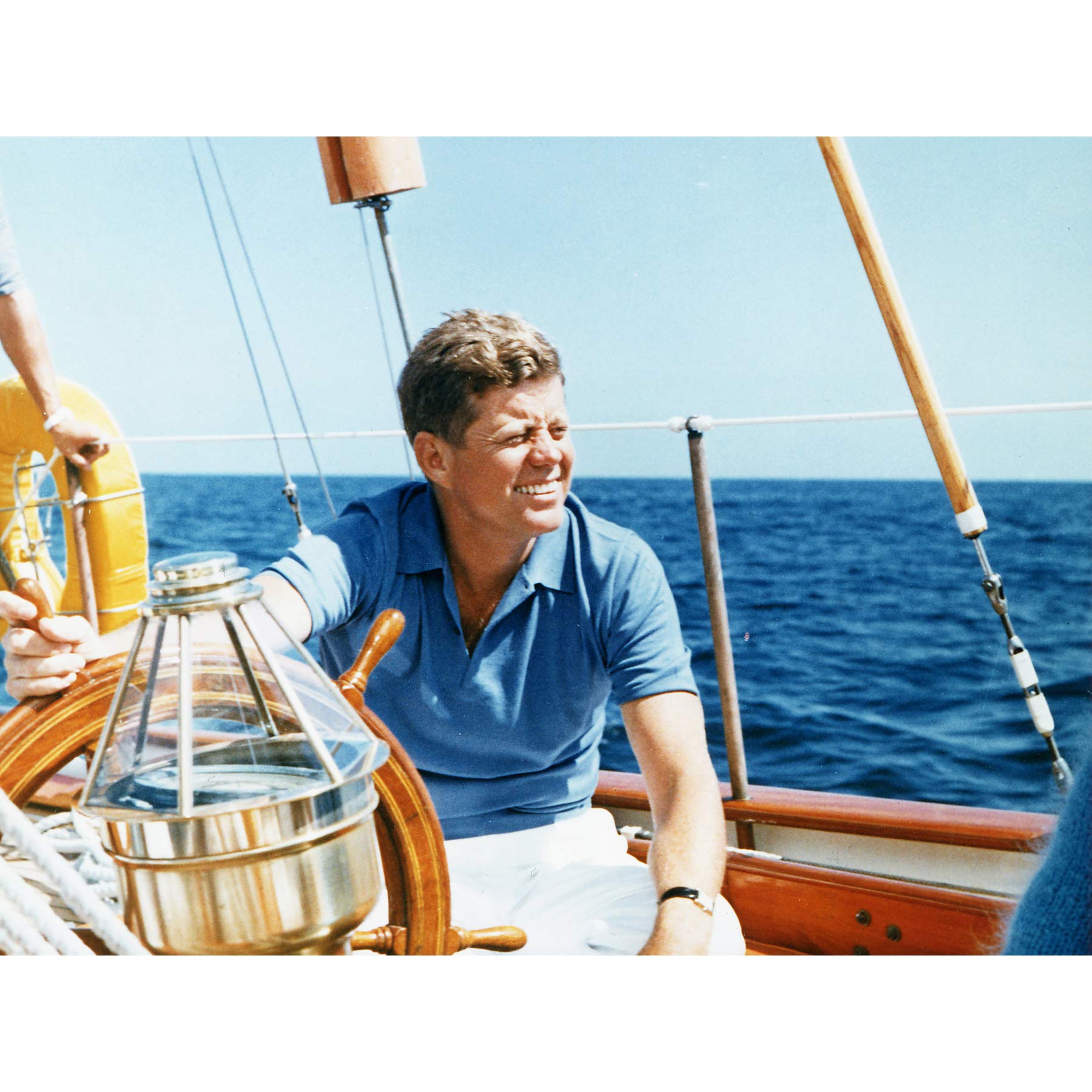 President JFK Kennedy At Wheel Yacht Manitou Photo Premium Wall Art Canvas Print 18X24 Inch