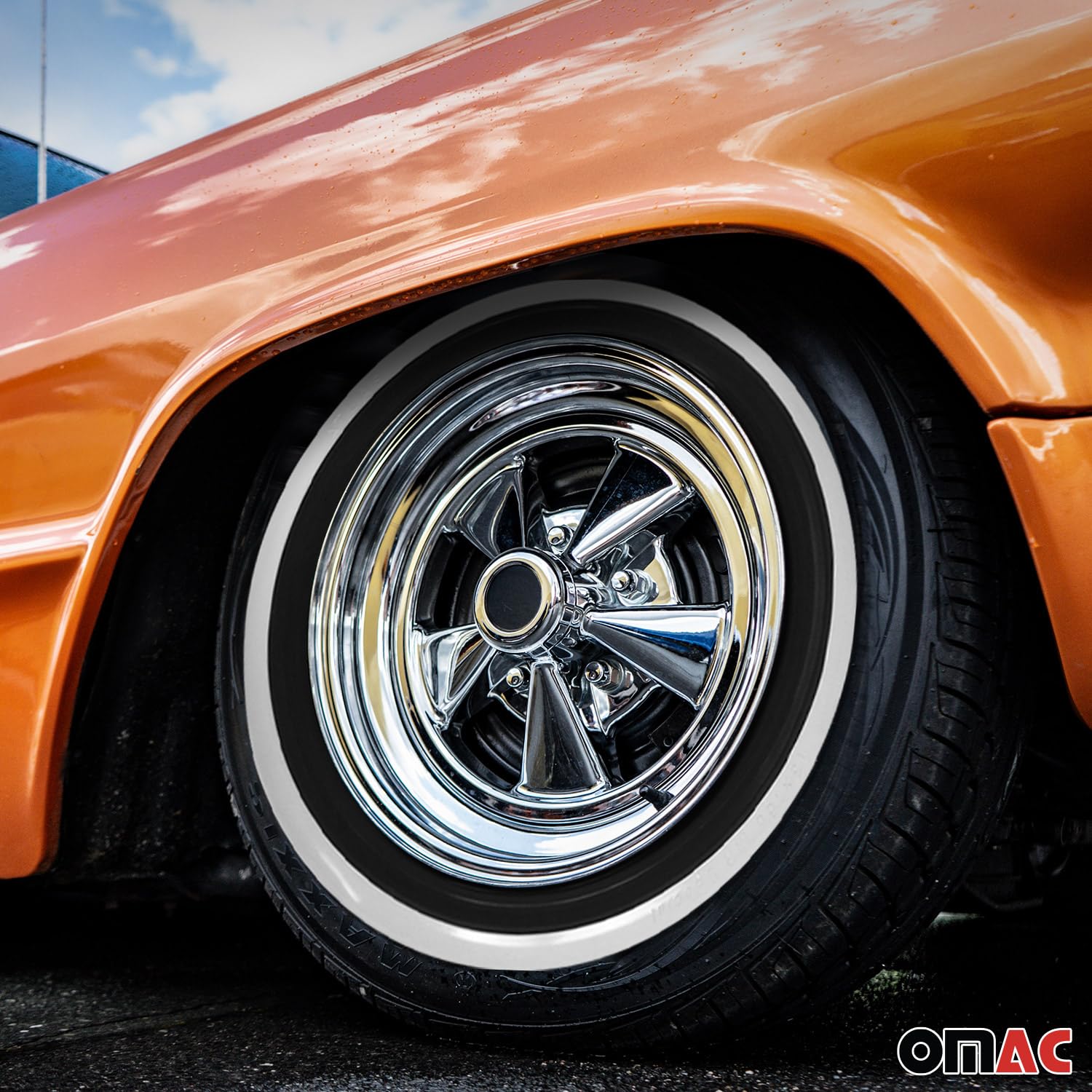 OMAC 4X 14" Weißwandringe Schwarz & Weiß Weißwandreifen Echt Gummi Auto Tuning